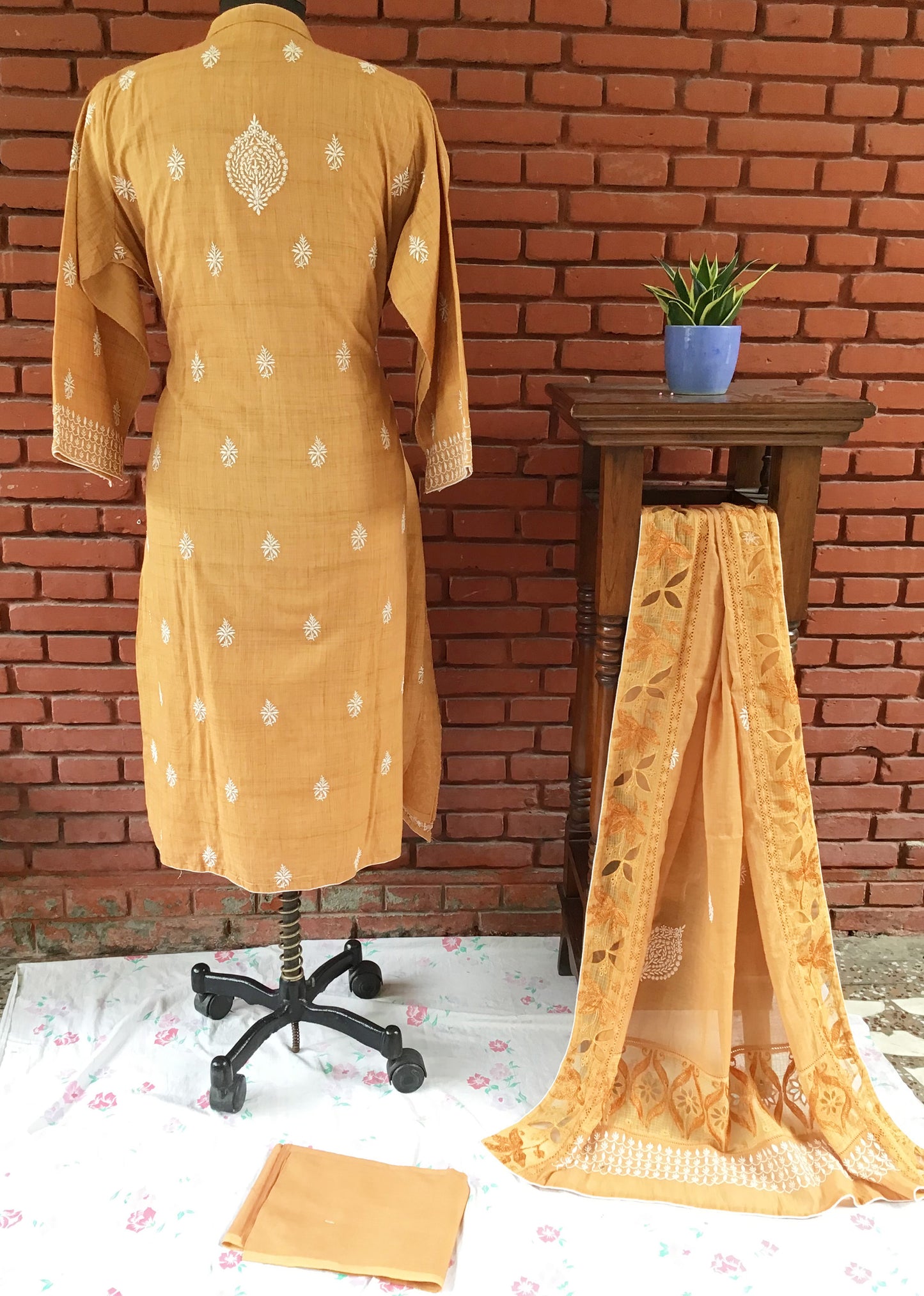 Brownish Baish Cotton Ghaspatti Pure Chikankari Salwar suit