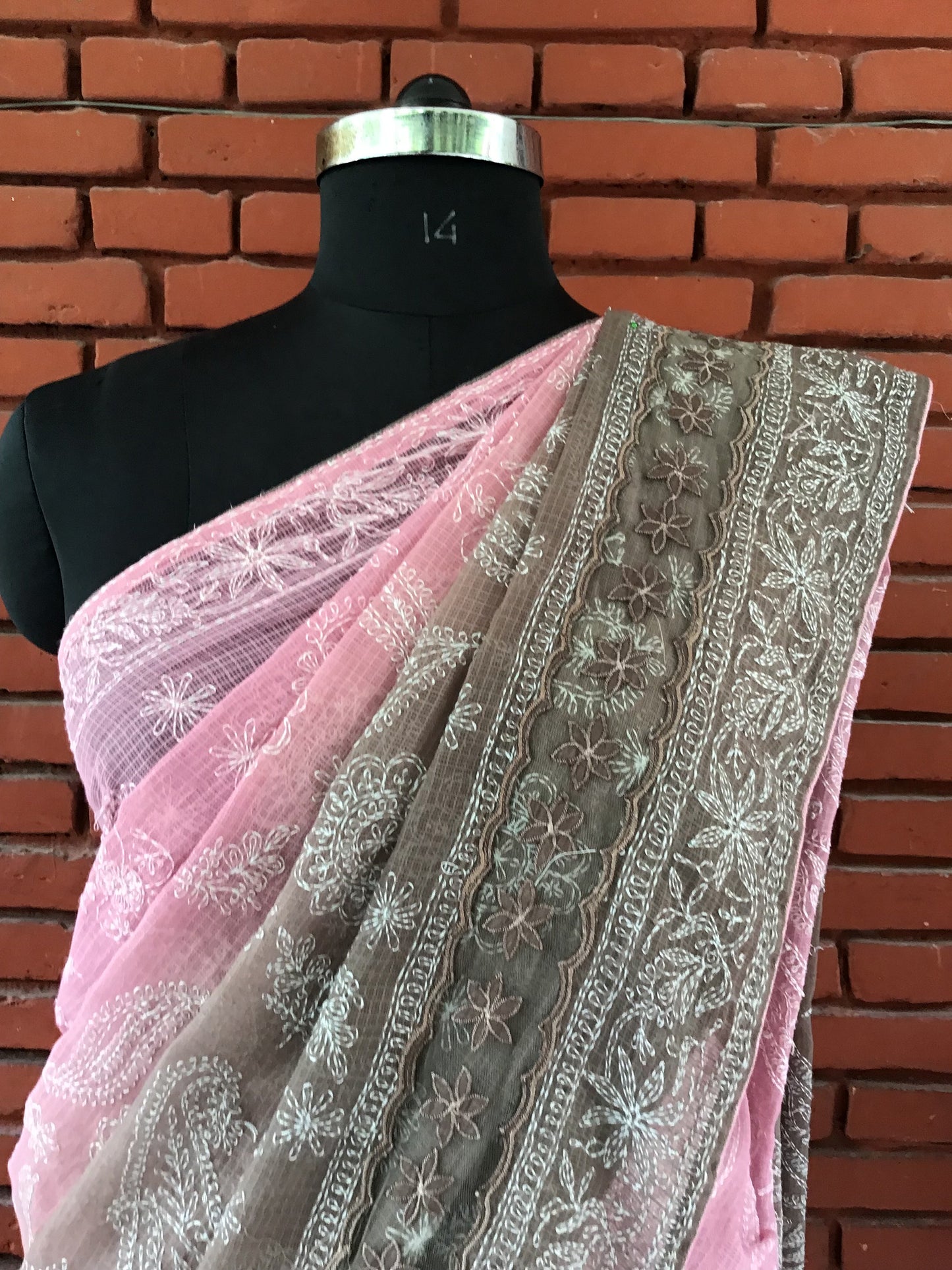 Onion Pink Kota Doria Cotton Tepchi Pure Chikankari Saree