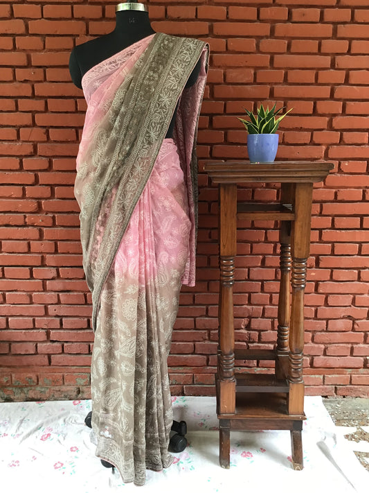 Onion Pink Kota Doria Cotton Tepchi Pure Chikankari Saree