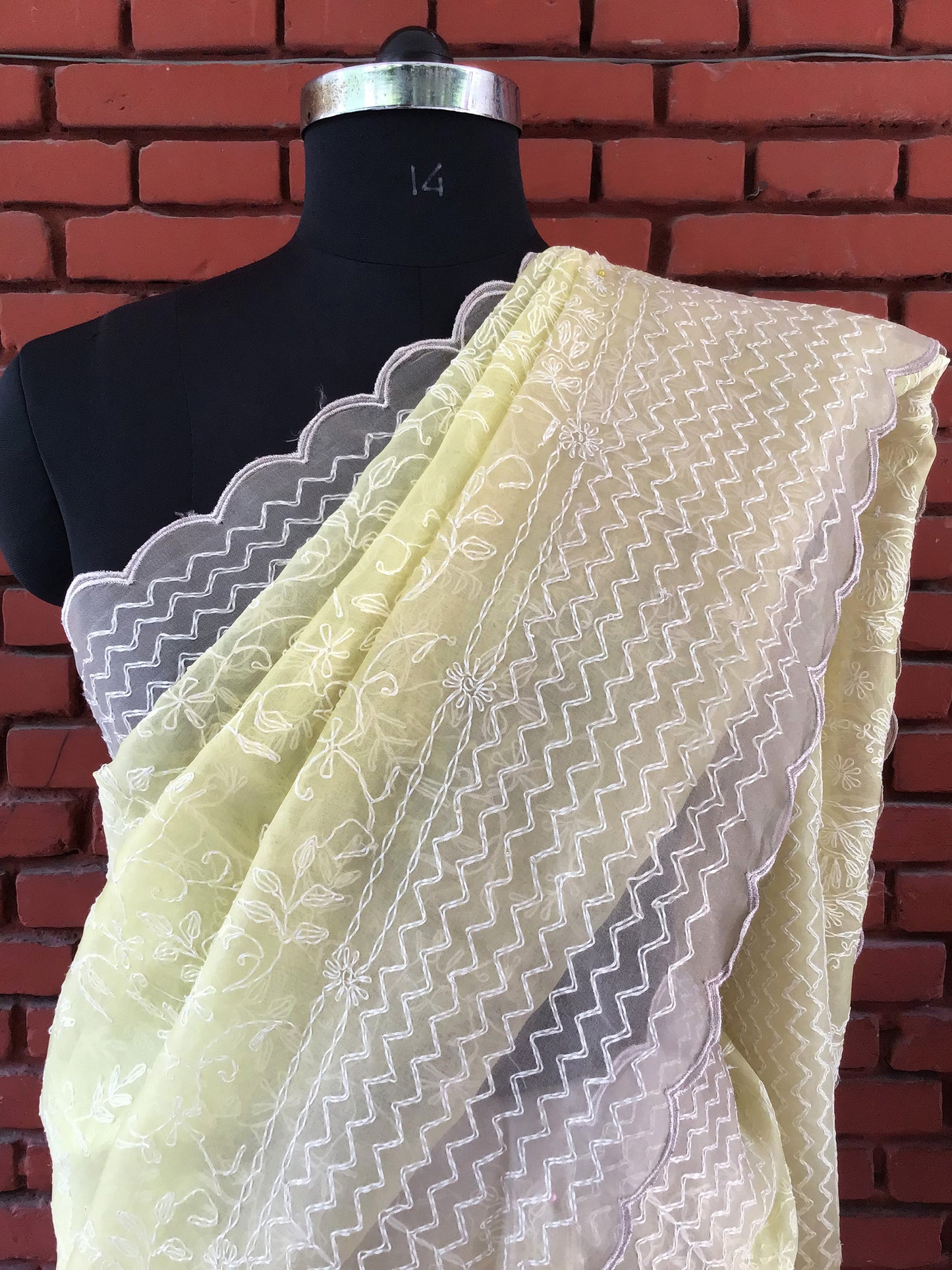 Lemon Baish Pure Silk organza Tepchi Pure Chikankari Saree