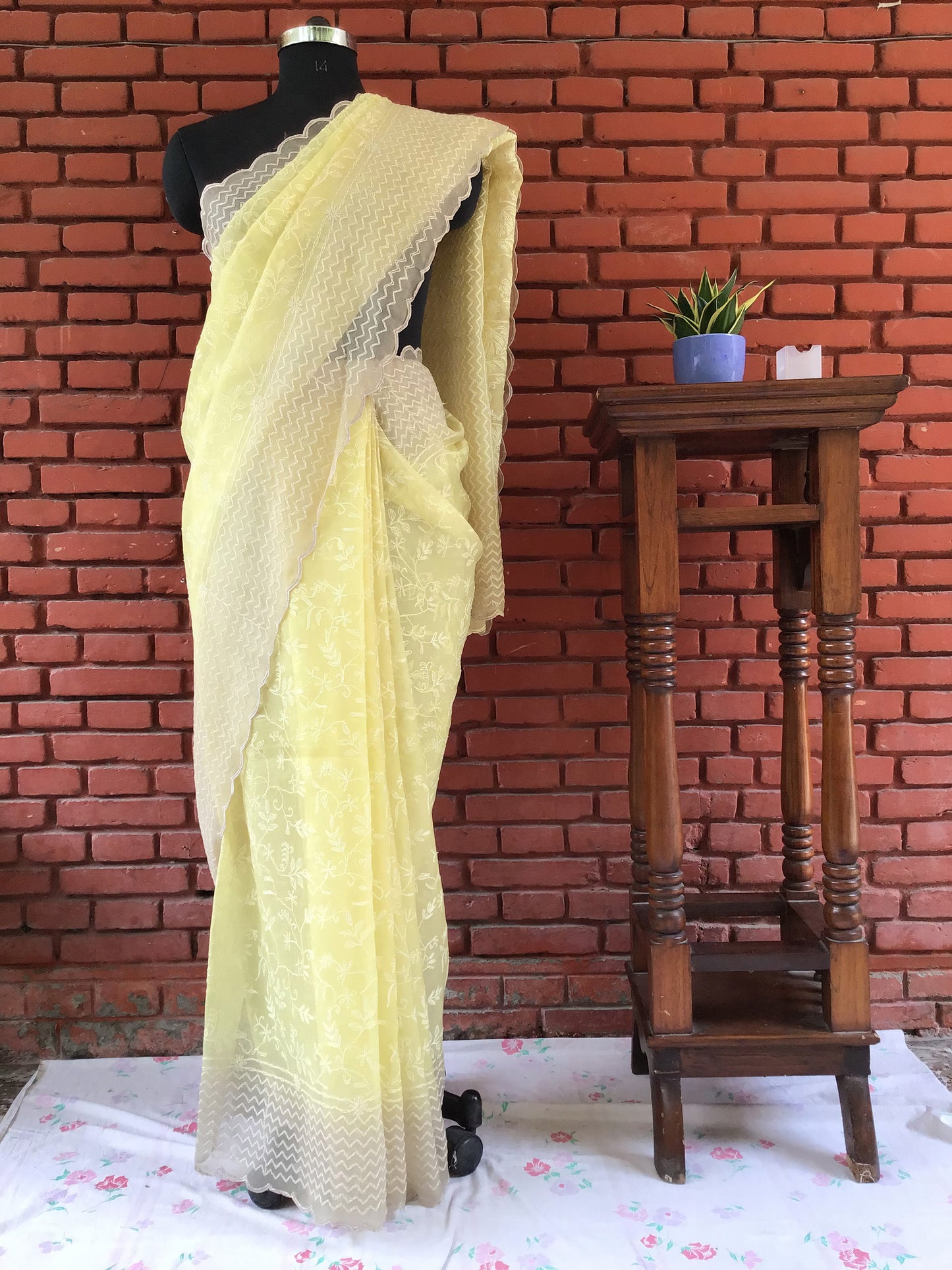 Lemon Baish Pure Silk organza Tepchi Pure Chikankari Saree