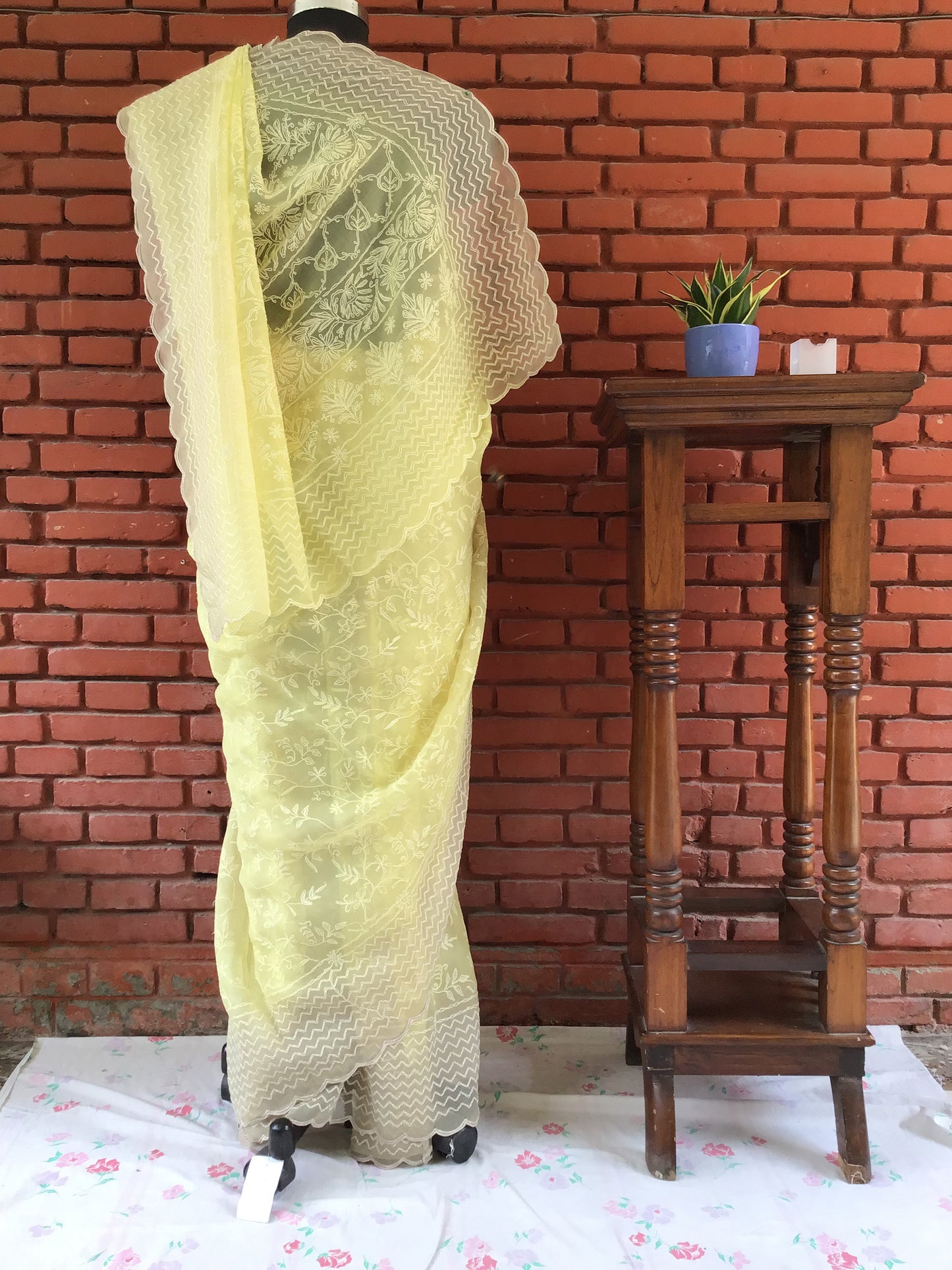 Lemon Baish Pure Silk organza Tepchi Pure Chikankari Saree