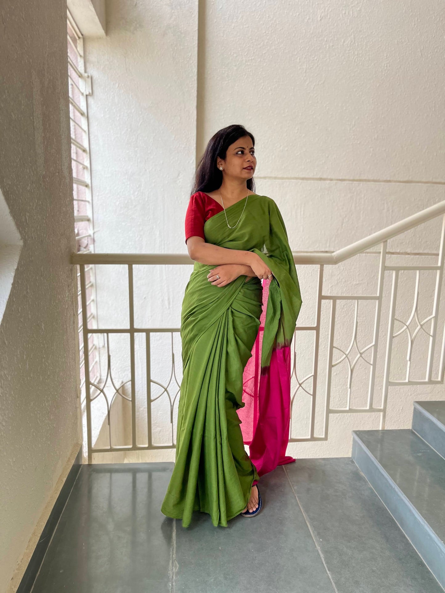 Sabrang - Plain Natural Dyes - Cotton Mulmul Saree