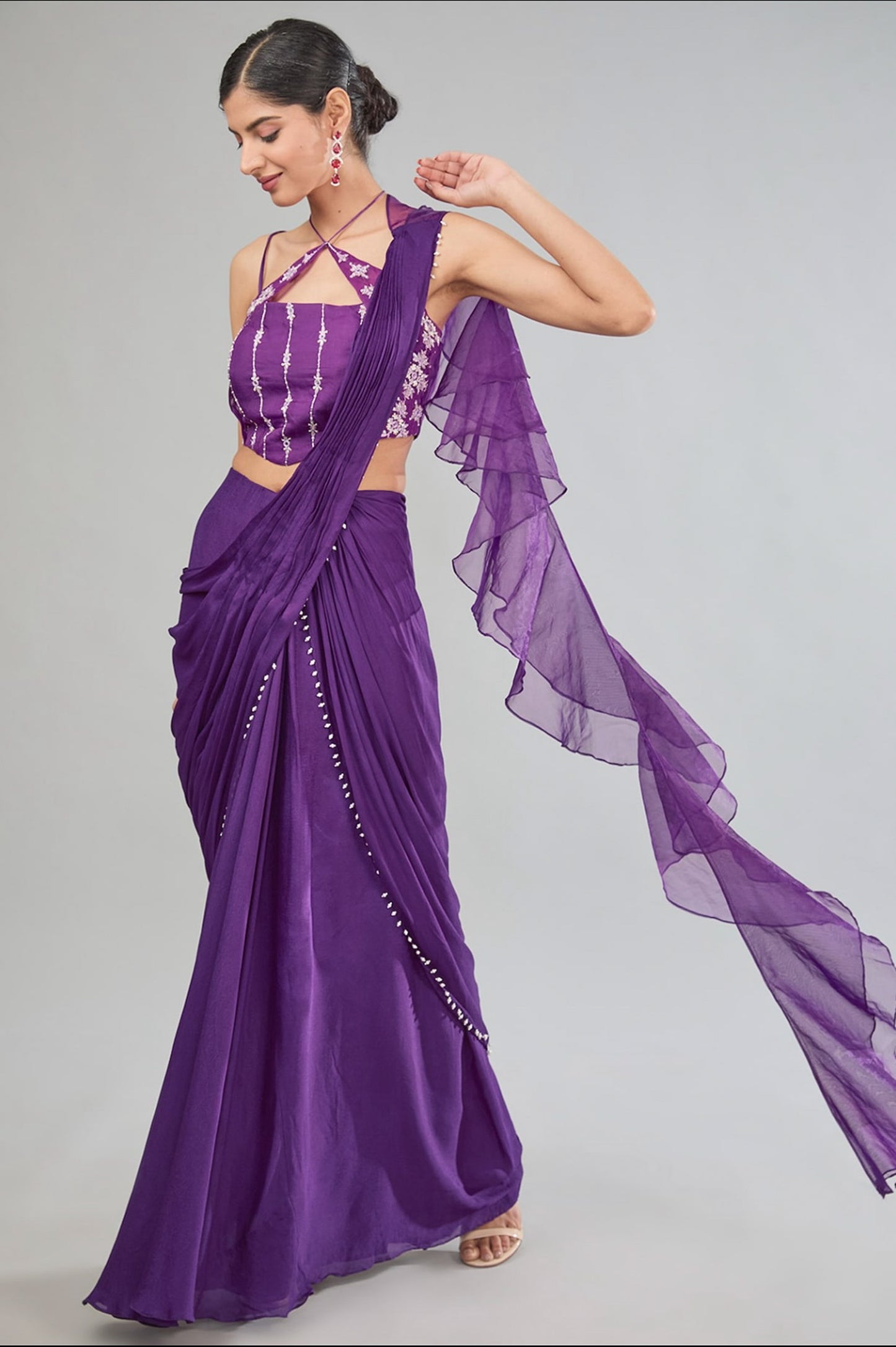 Purple Chinnon Corset Pre Drape saree