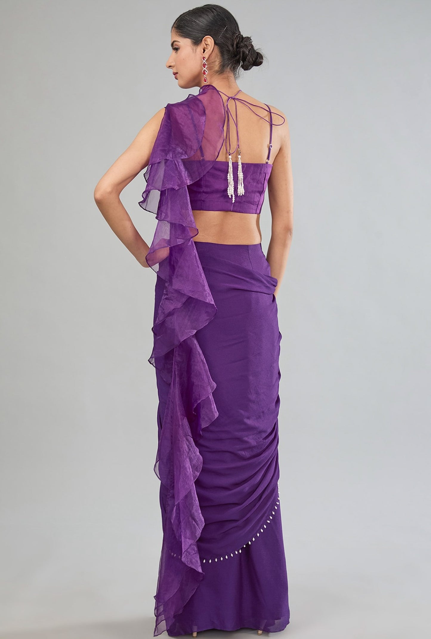 Purple Chinnon Corset Pre Drape saree