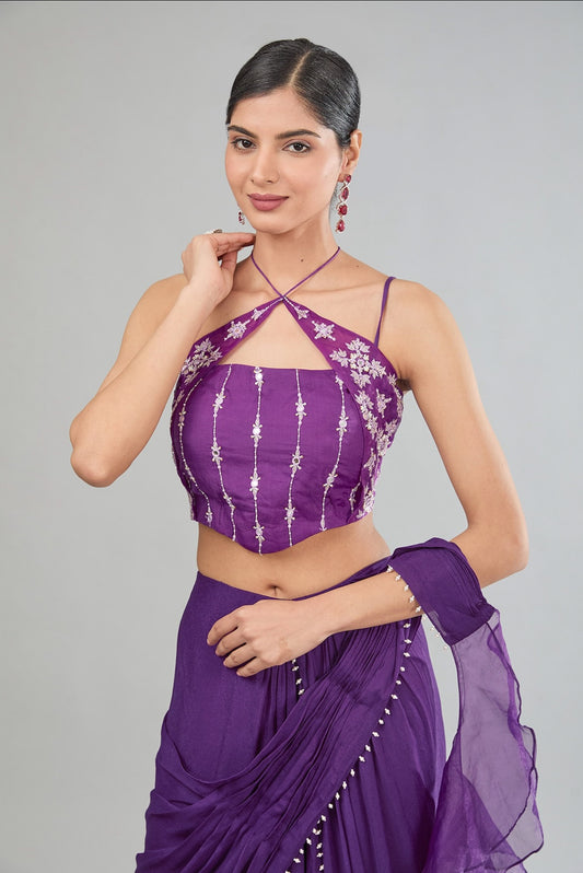 Purple Chinnon Corset Pre Drape saree