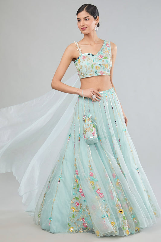 Blue Potli Hand Painted lehenga set