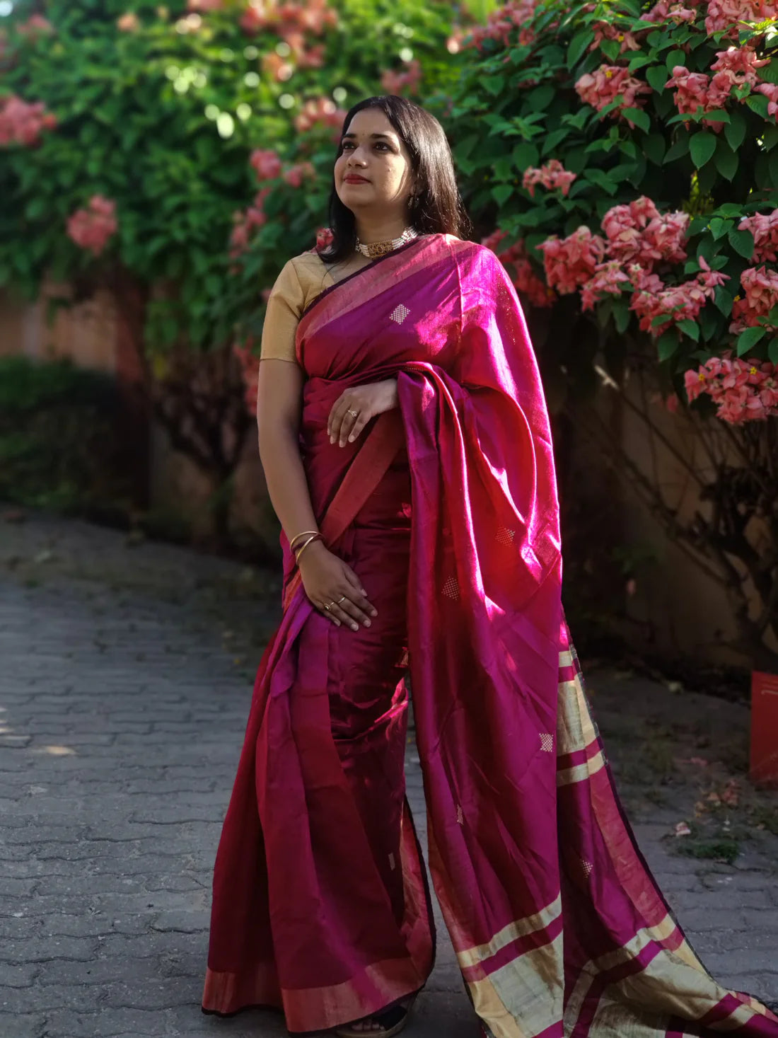 HulHuli Pink Gicha Silk Handloom saree