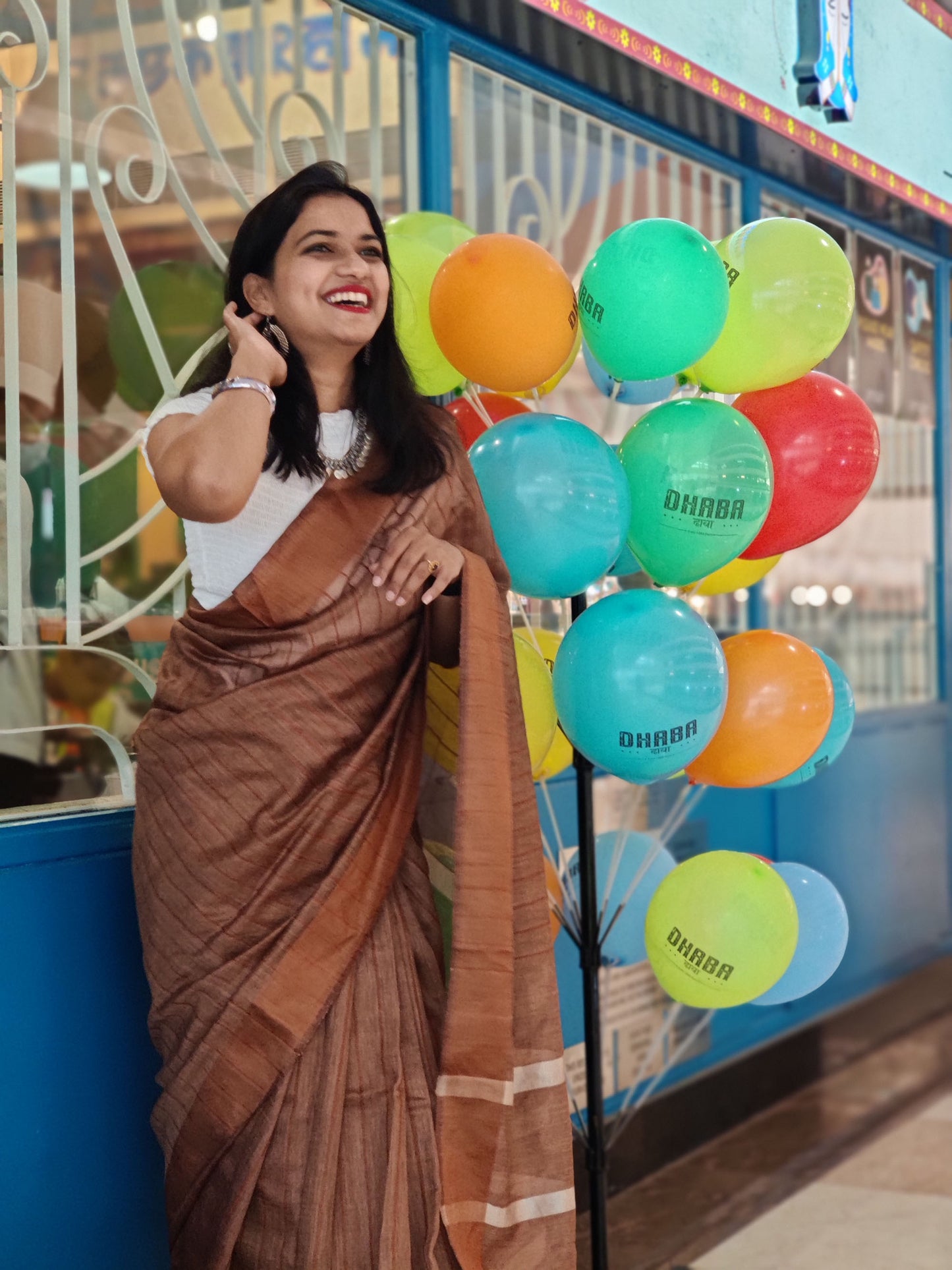 Brown striped kota viscose saree