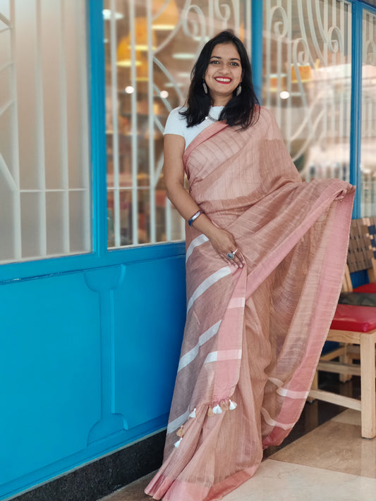 Peach striped kota viscose Powerloom saree