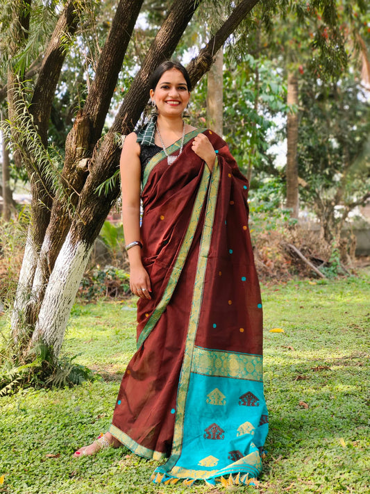 Chidiya Wine handloom Viscose Silk saree