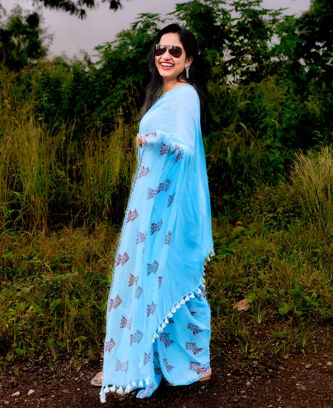 Blue morpho handloom Mul Cotton saree