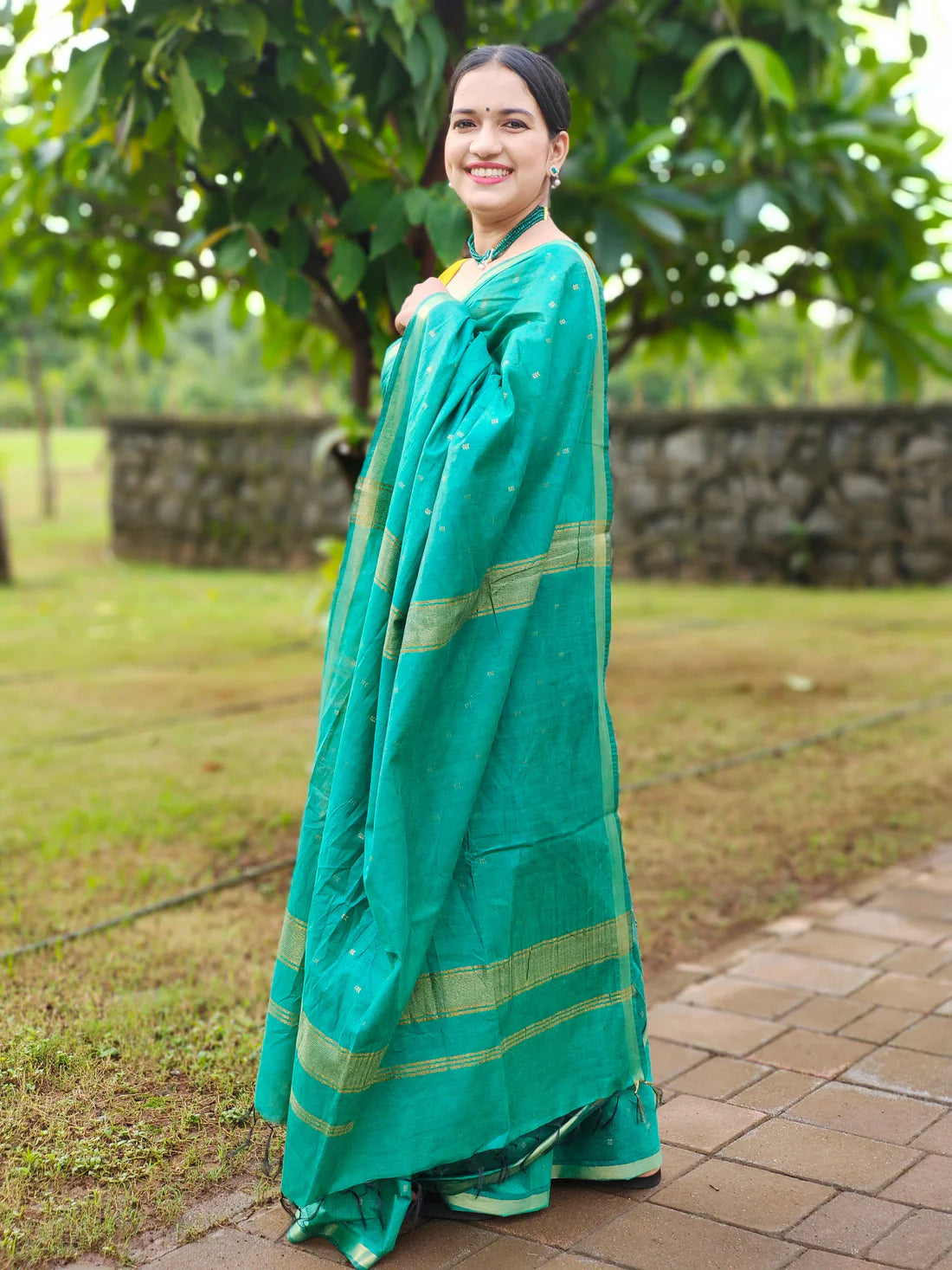 Bhoomi Green handloom Cotton saree