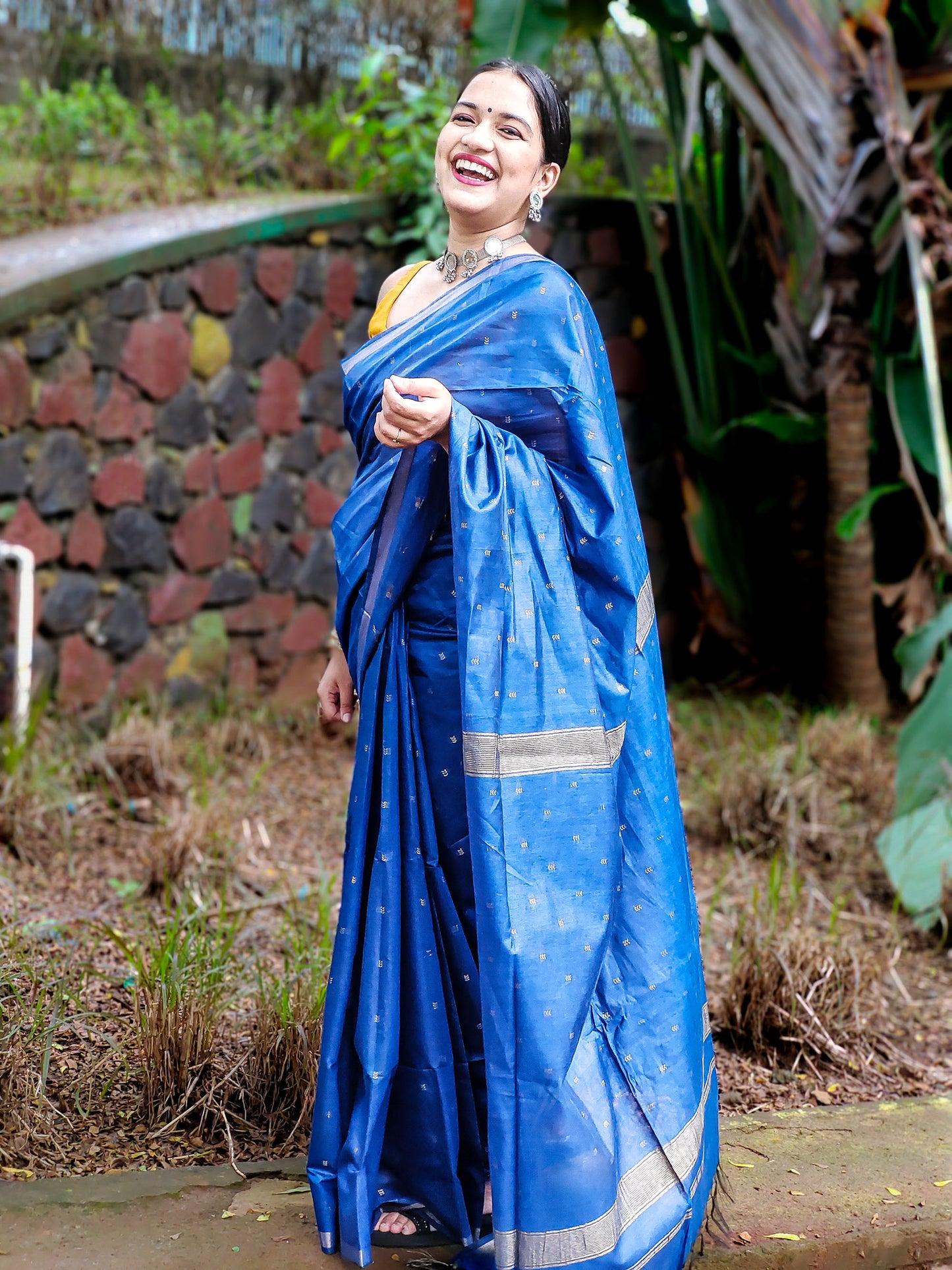 Blue poly Blended silk Zari Mangalagiri Saree