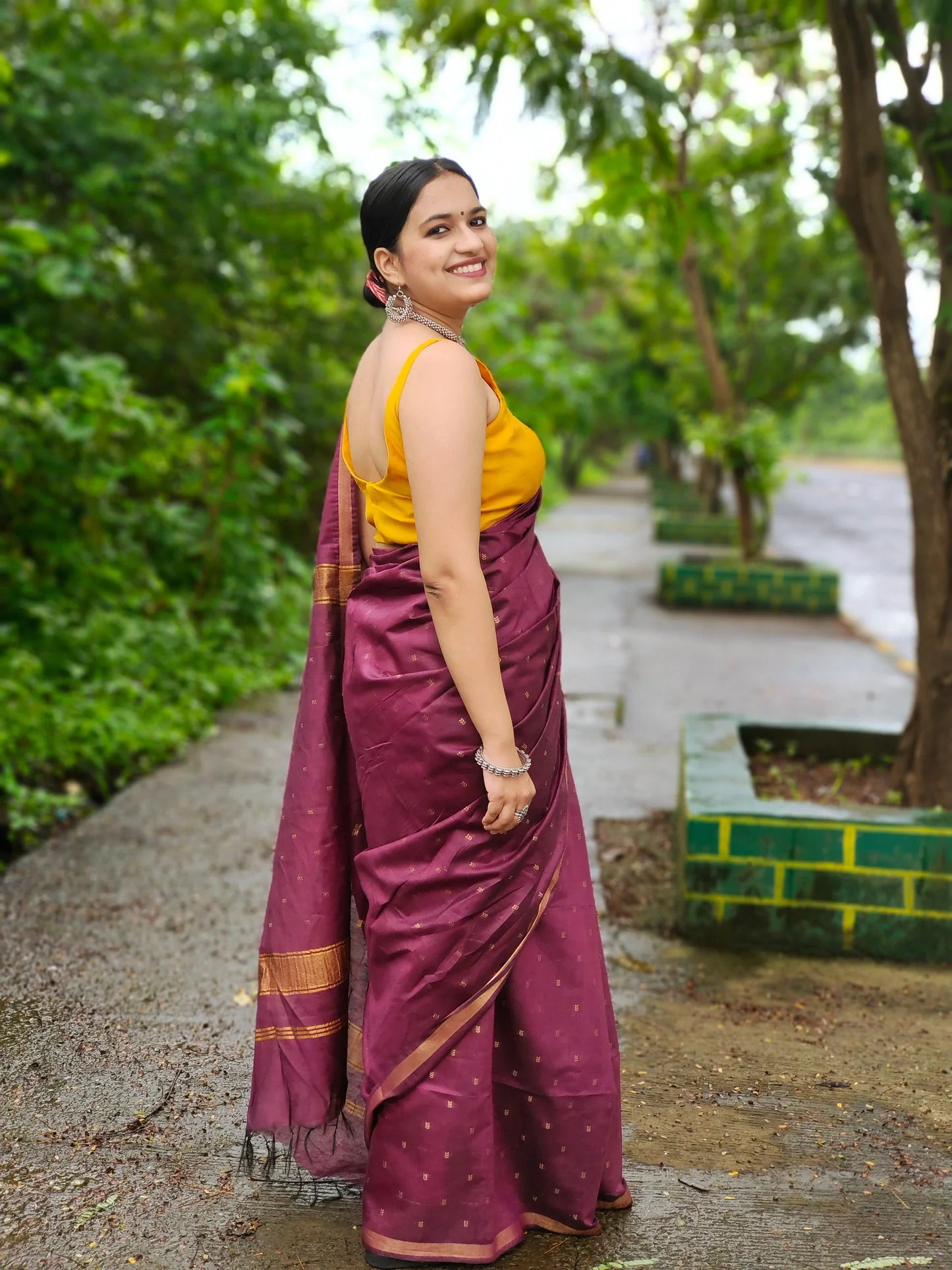 Wine poly Blended silk and Zari saree