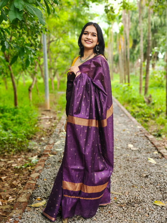 Purple poly Blended silk Zari saree