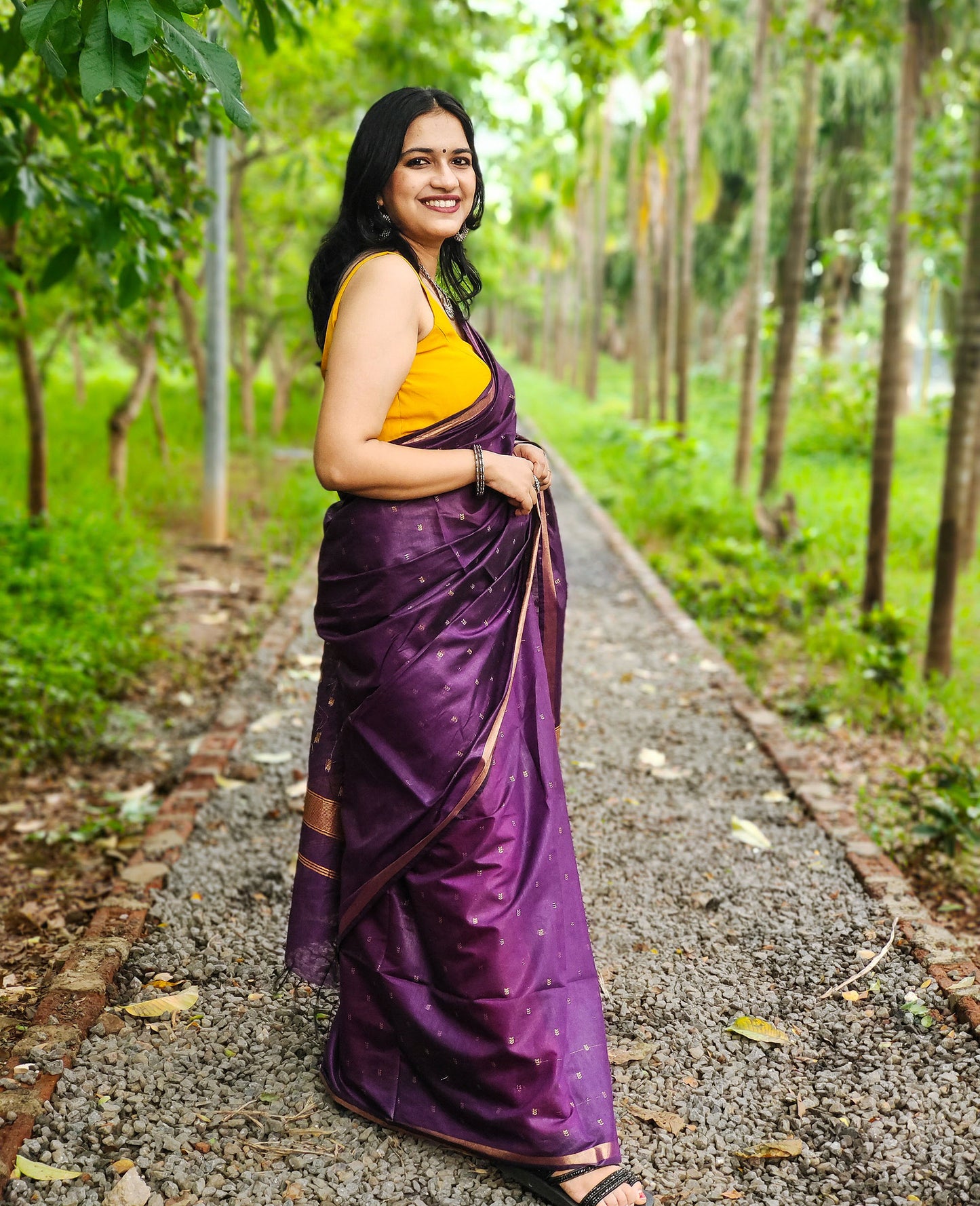 Purple poly Blended silk Zari saree