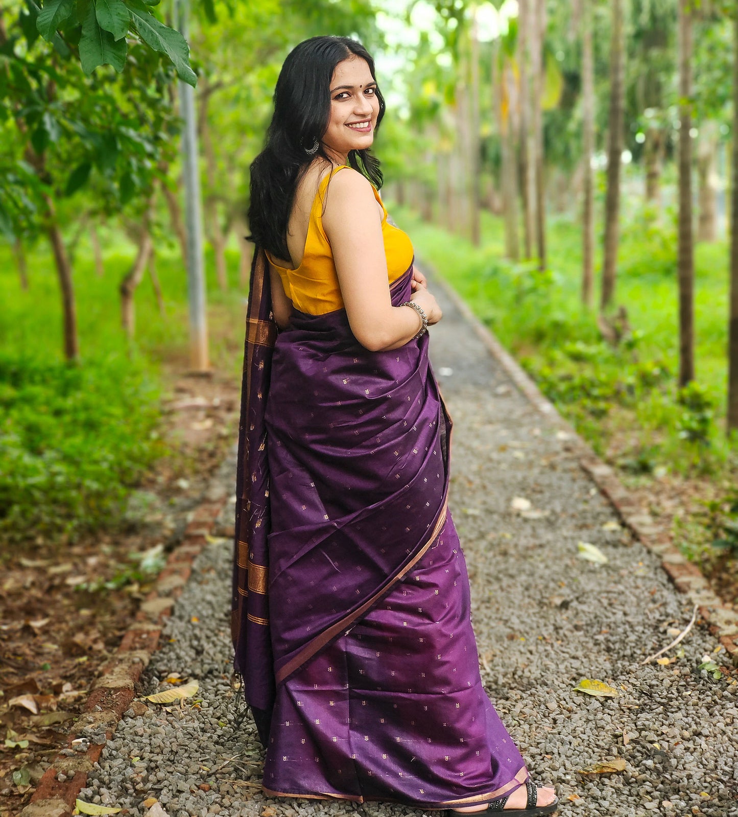 Purple poly Blended silk Zari saree