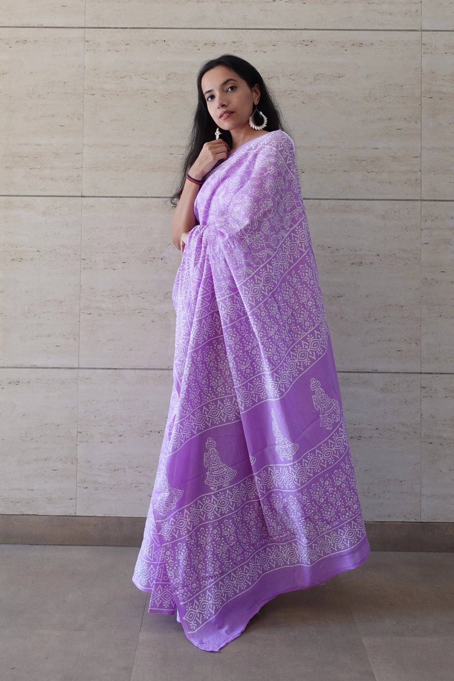 Lavender Love Letter - Handblock Print Natural Dyed - Mulmul Cotton Saree