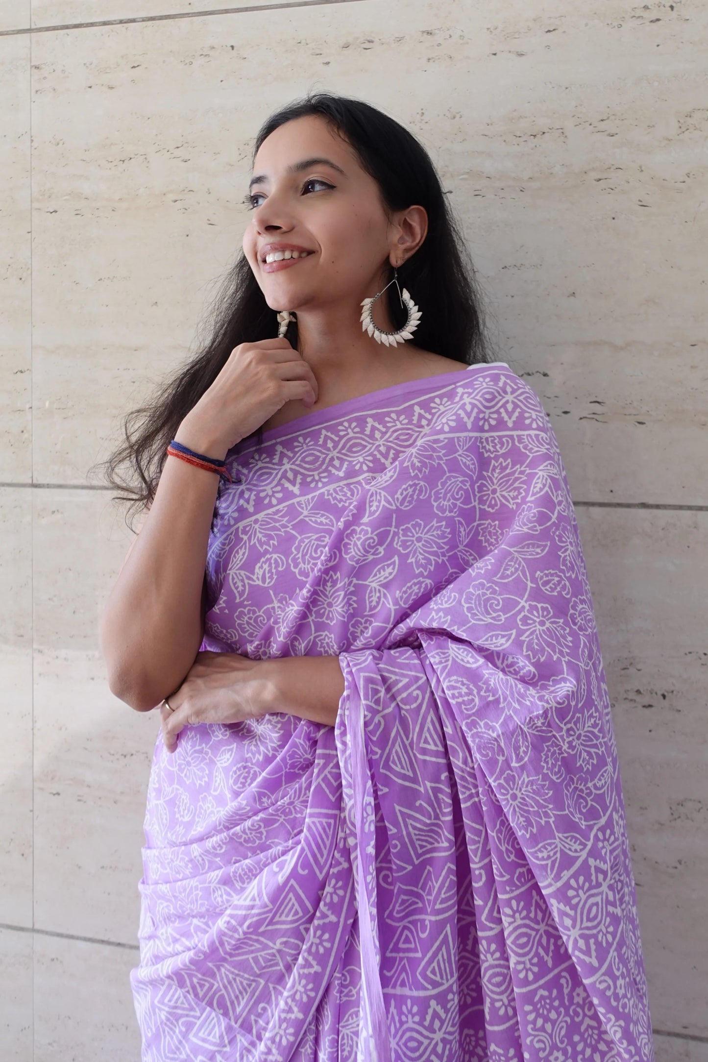 Lavender Love Letter - Handblock Print Natural Dyed - Mulmul Cotton Saree