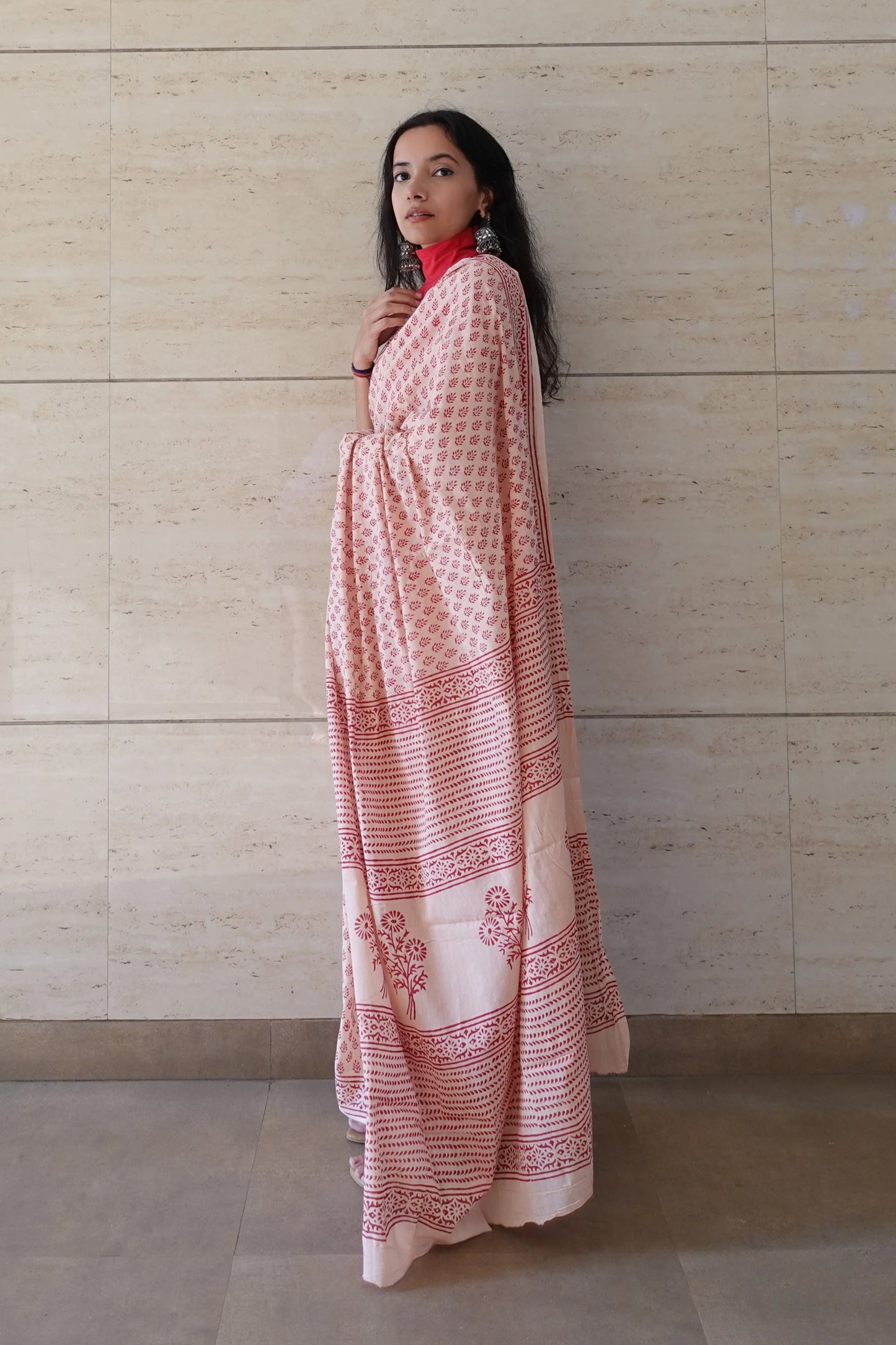 Earthy Essence Saree Handblock Print Natural Dyed - BeigeMulmul Cotton Saree