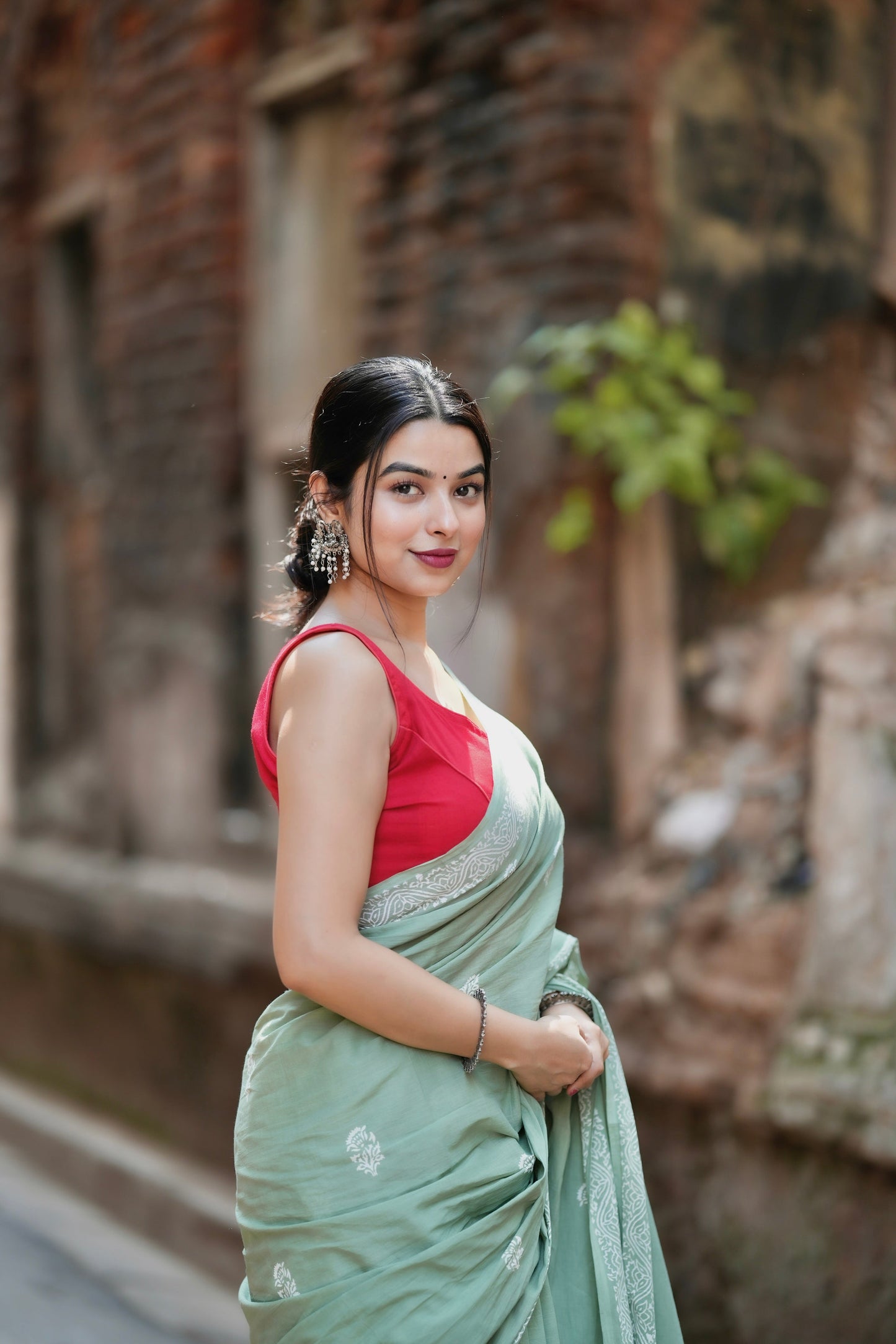 Mint Mojito - Handblock Print Natural Dyed - Green Mulmul Cotton Saree