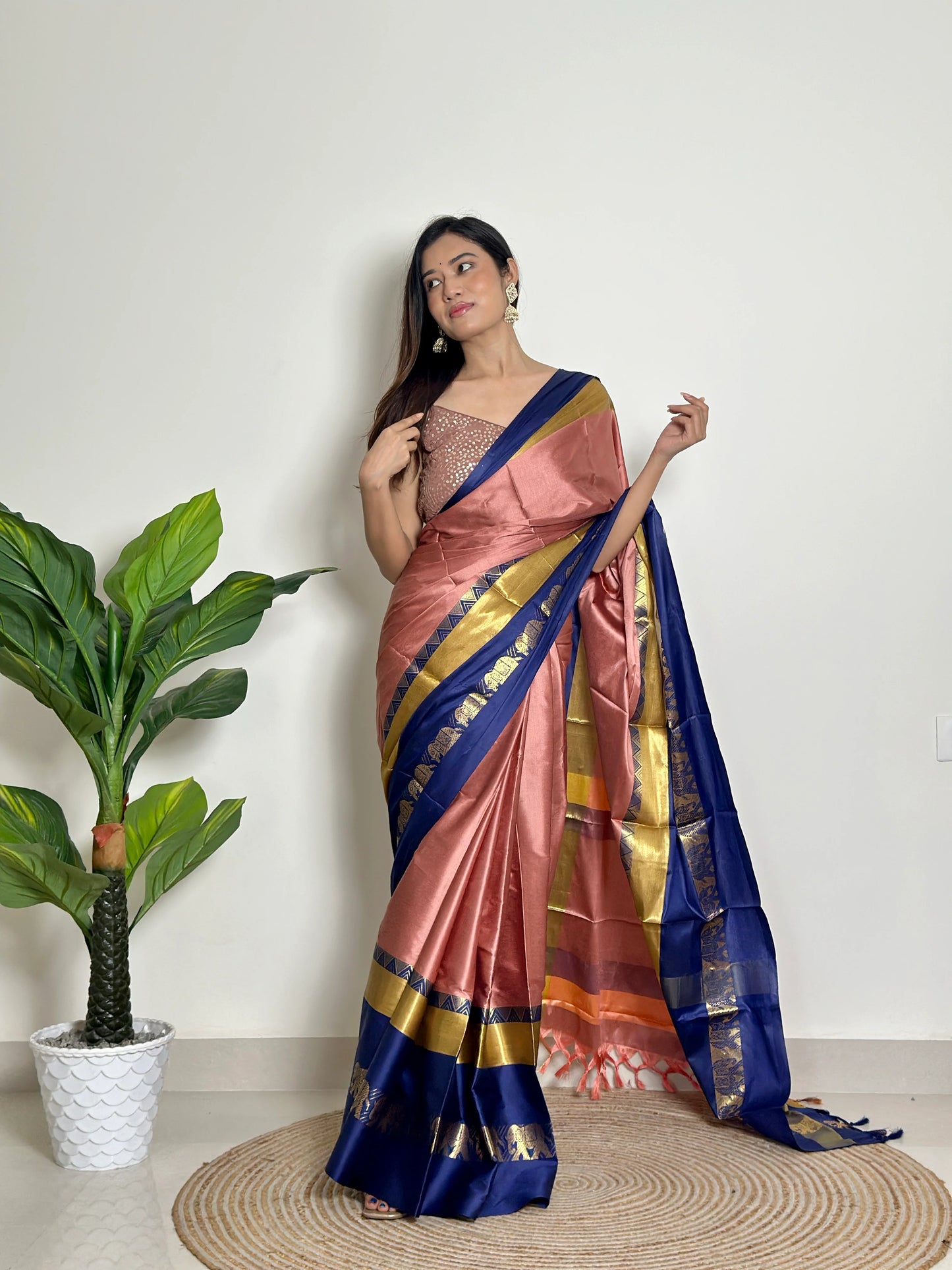 Copper Pink - Handwoven - Silk Saree