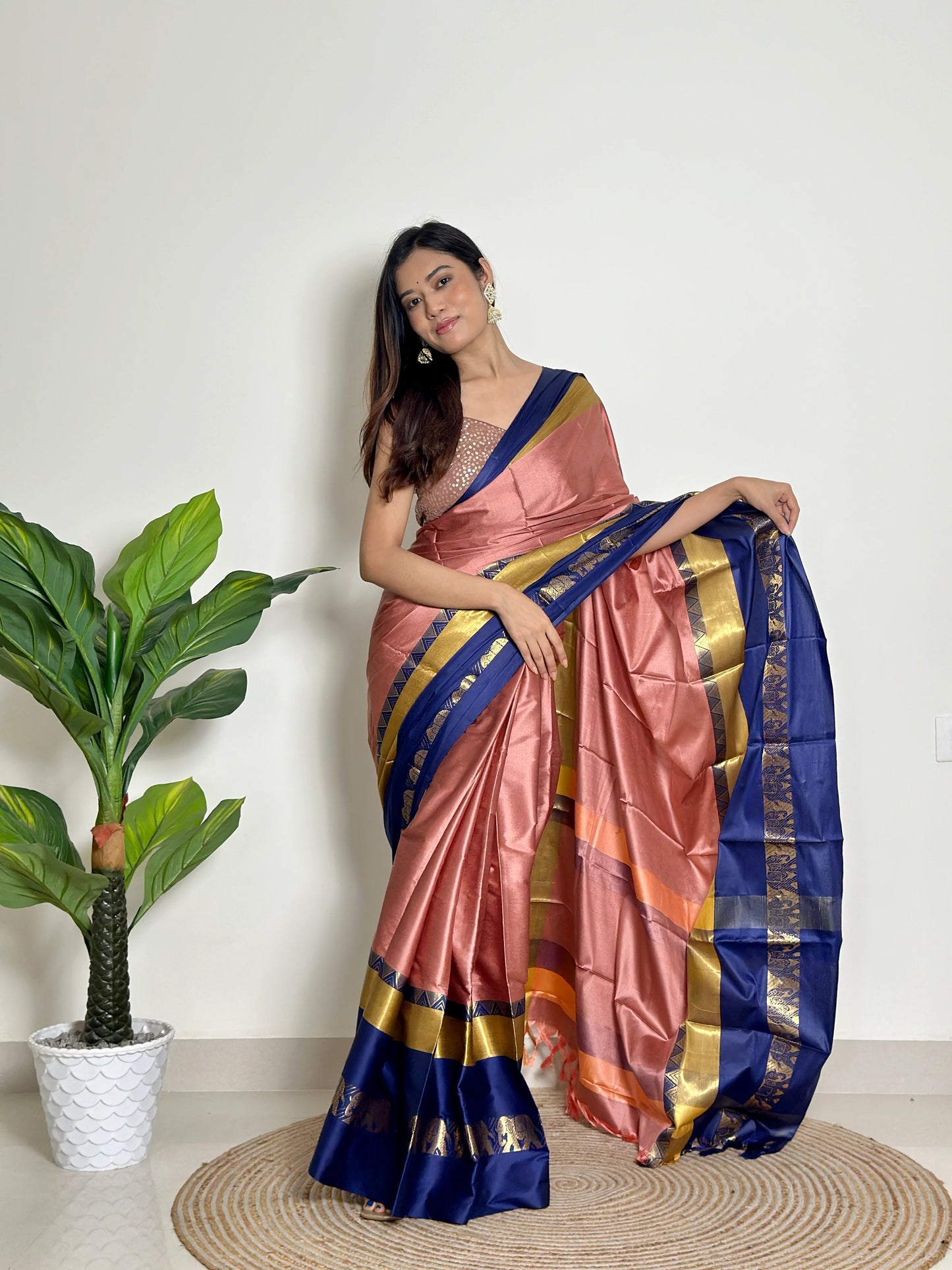 Copper Pink - Handwoven - Silk Saree