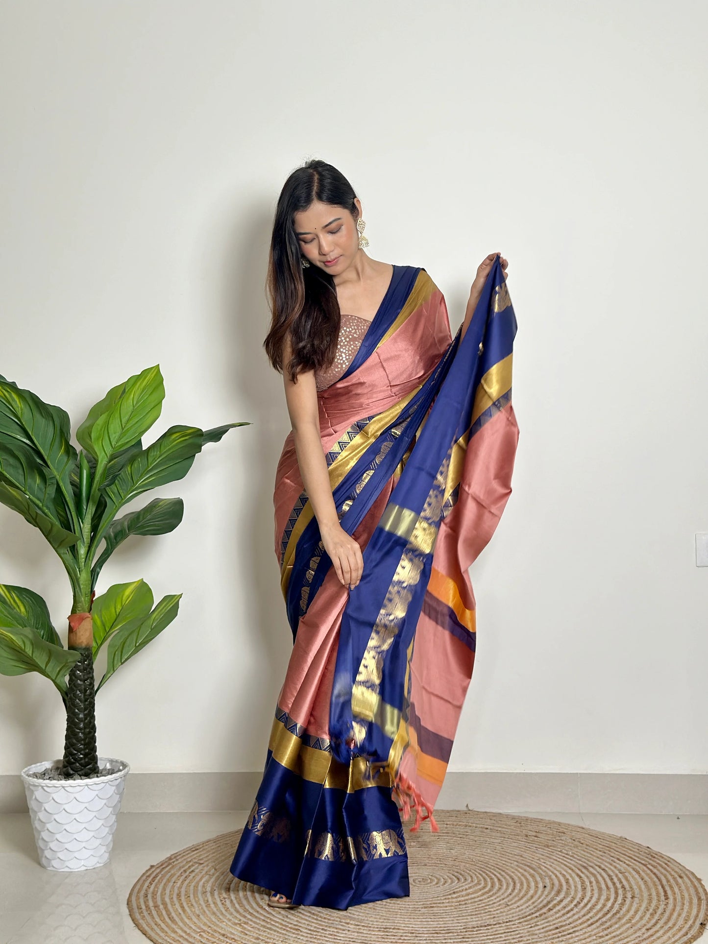 Copper Pink - Handwoven - Silk Saree