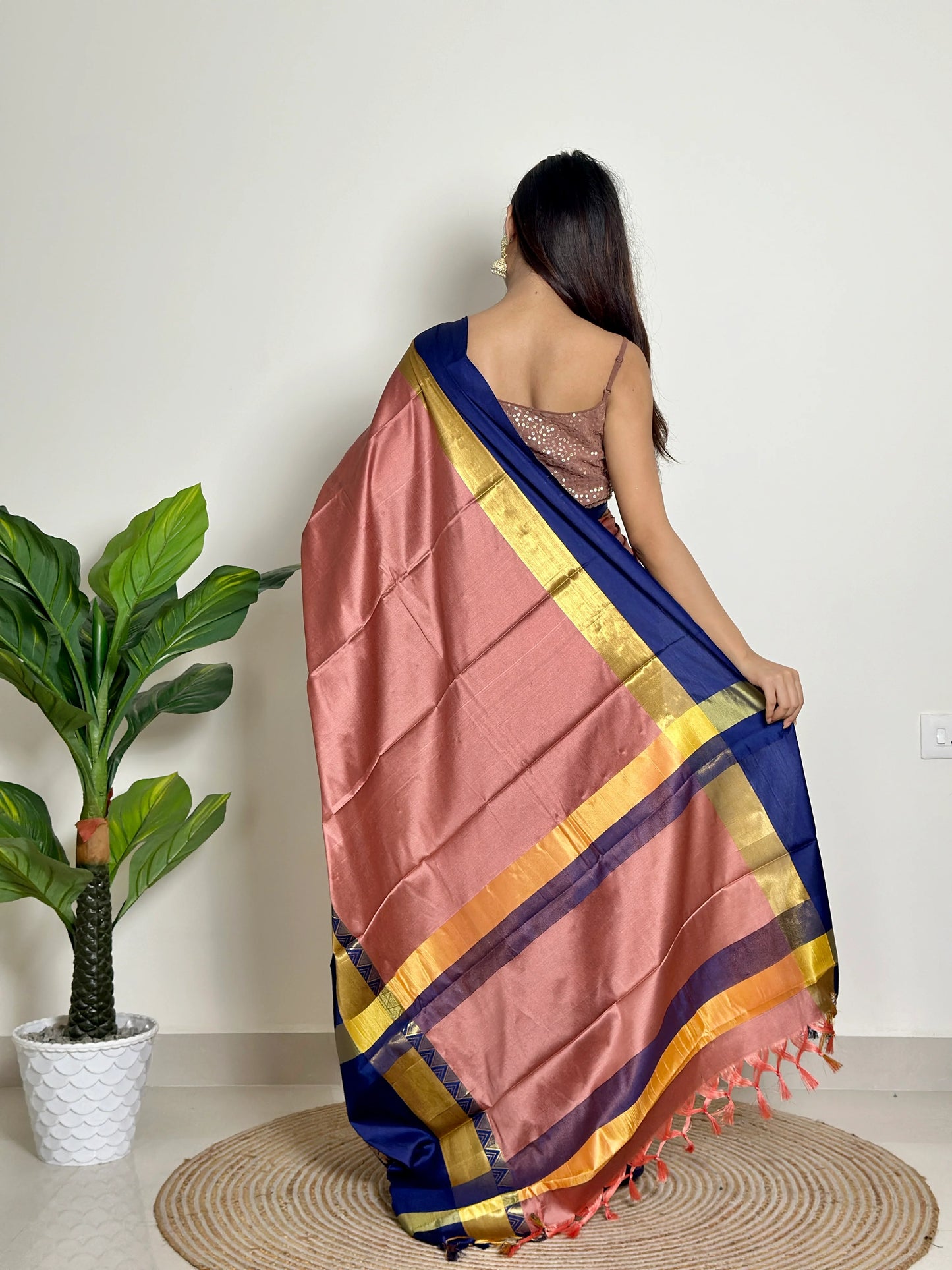 Copper Pink - Handwoven - Silk Saree