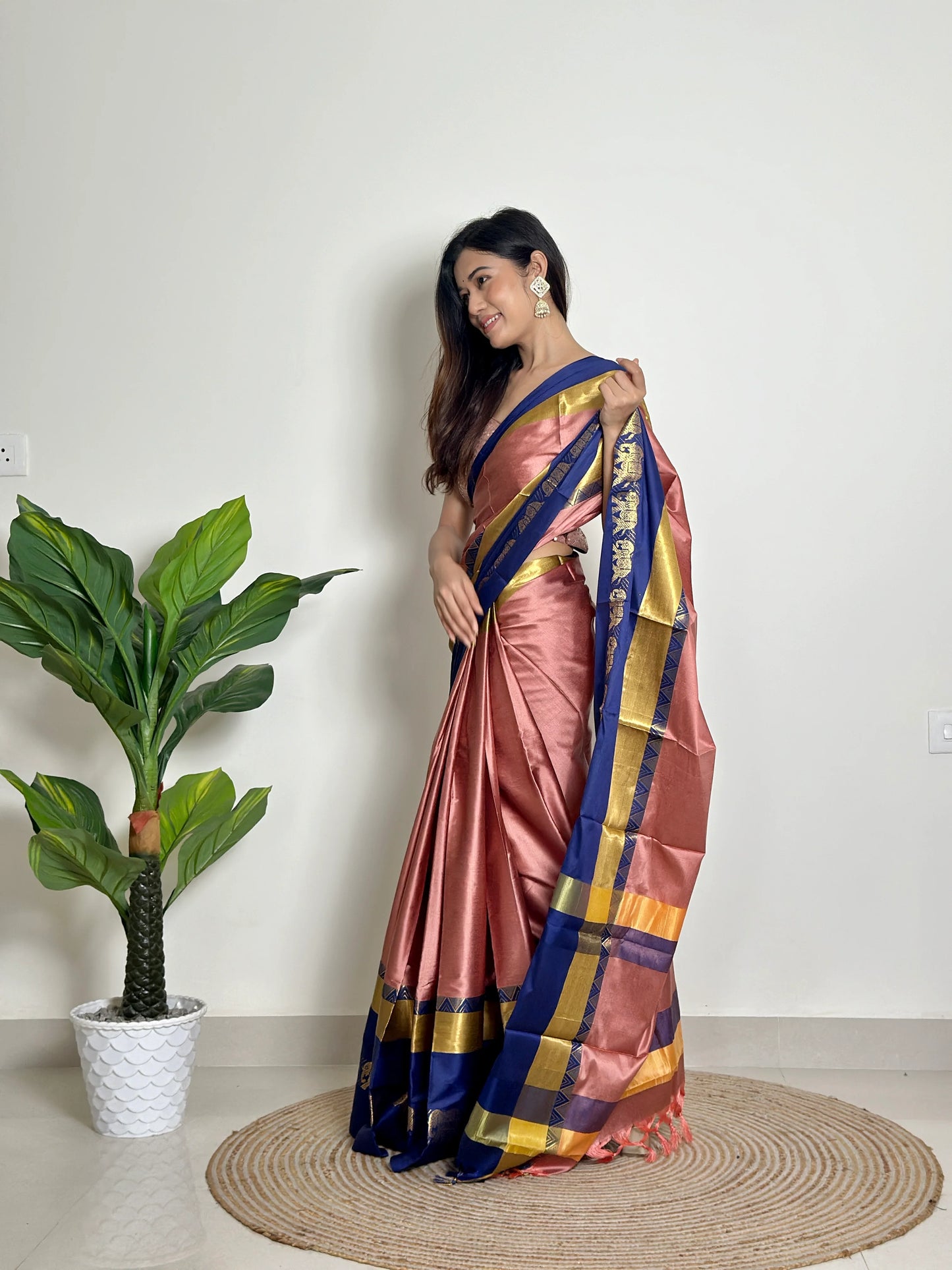 Copper Pink - Handwoven - Silk Saree