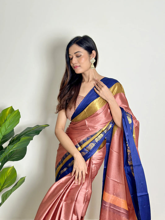 Copper Pink - Handwoven - Silk Saree