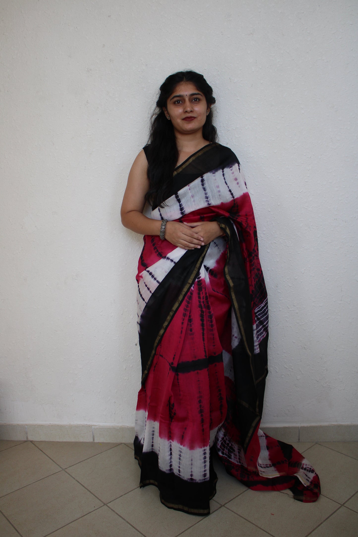 Chaitali - Red and Black Tie and Dye Natural Dyes  - Chanderi Silk Saree