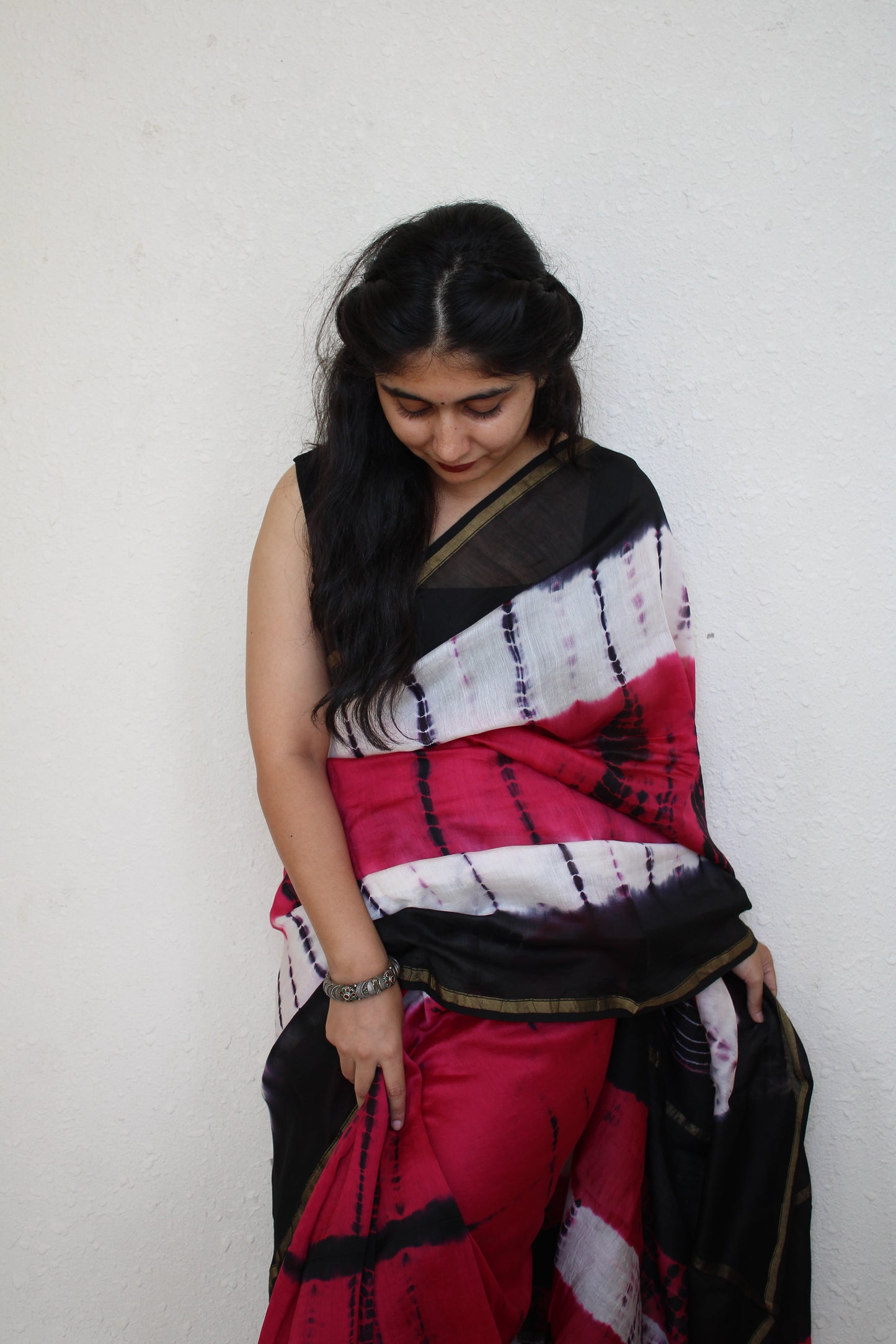 Chaitali - Red and Black Tie and Dye Natural Dyes  - Chanderi Silk Saree