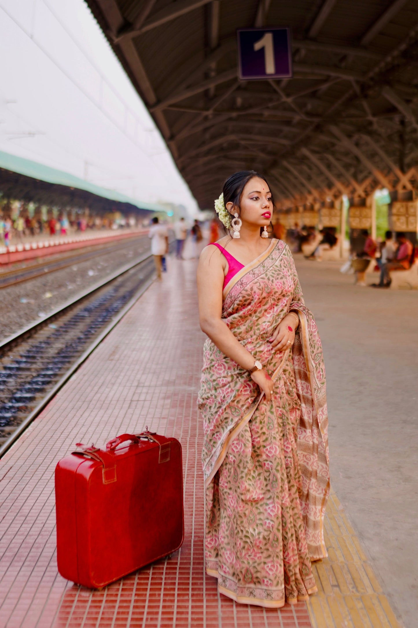 Latika - Pink Bagru Natural Dyes Handblock Printed - Chanderi Silk Saree