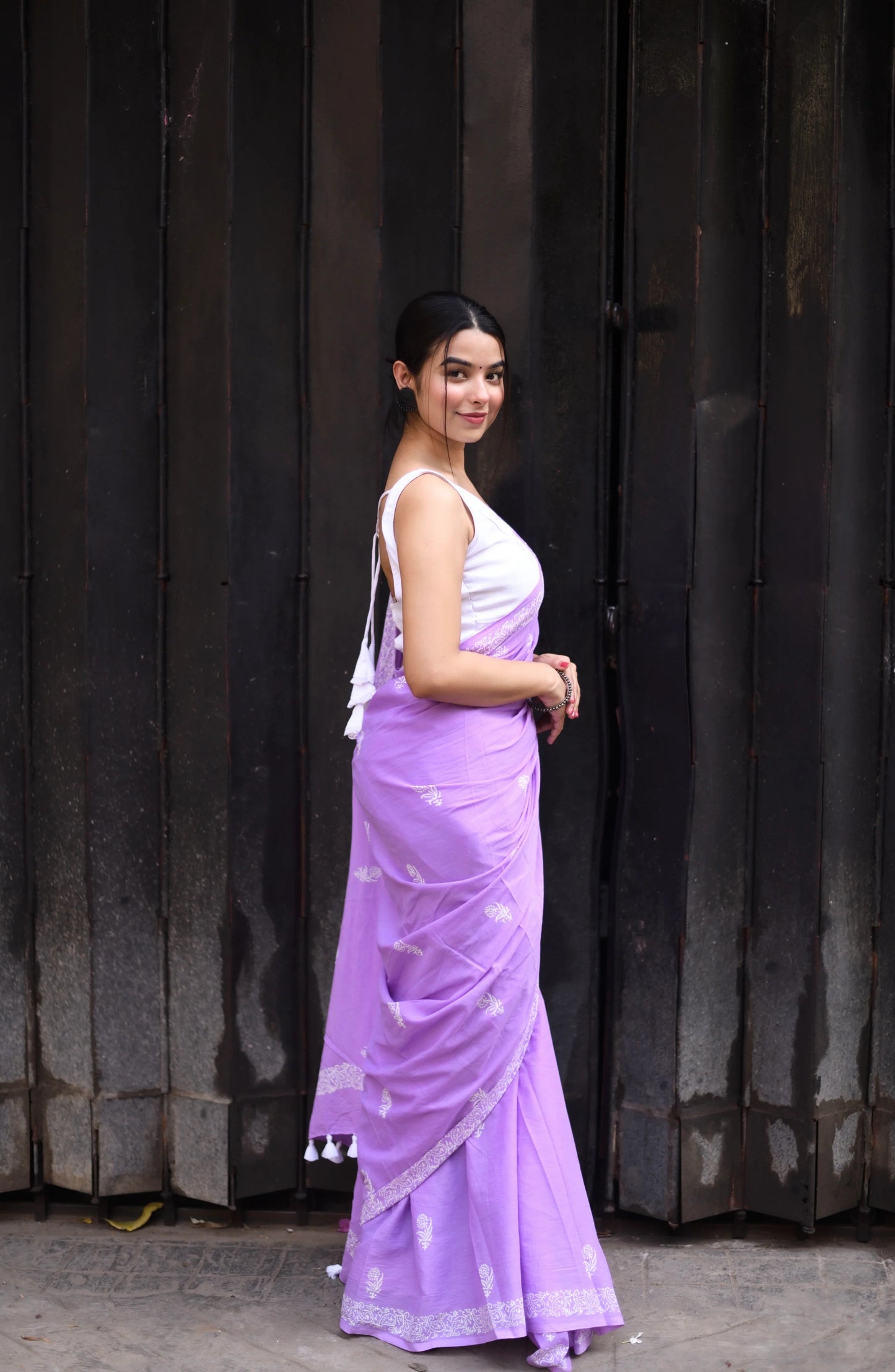 Lavender Secret - Handblock Print Natural Dyed - Mulmul Cotton Saree