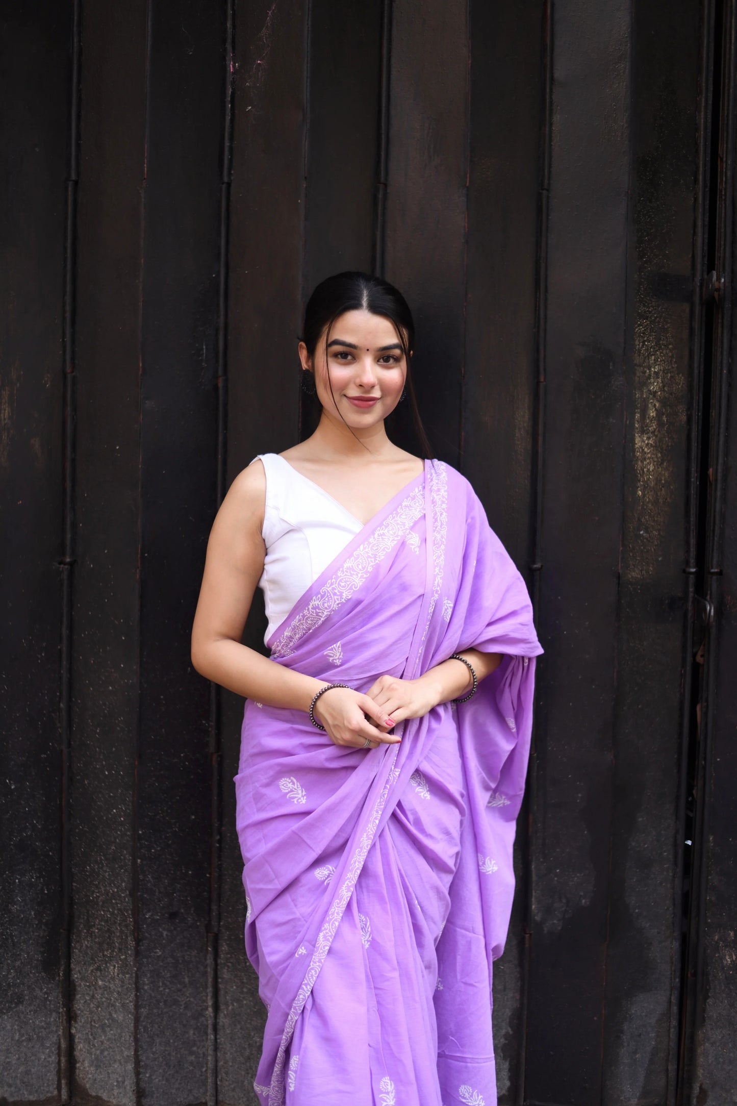 Lavender Secret - Handblock Print Natural Dyed - Mulmul Cotton Saree