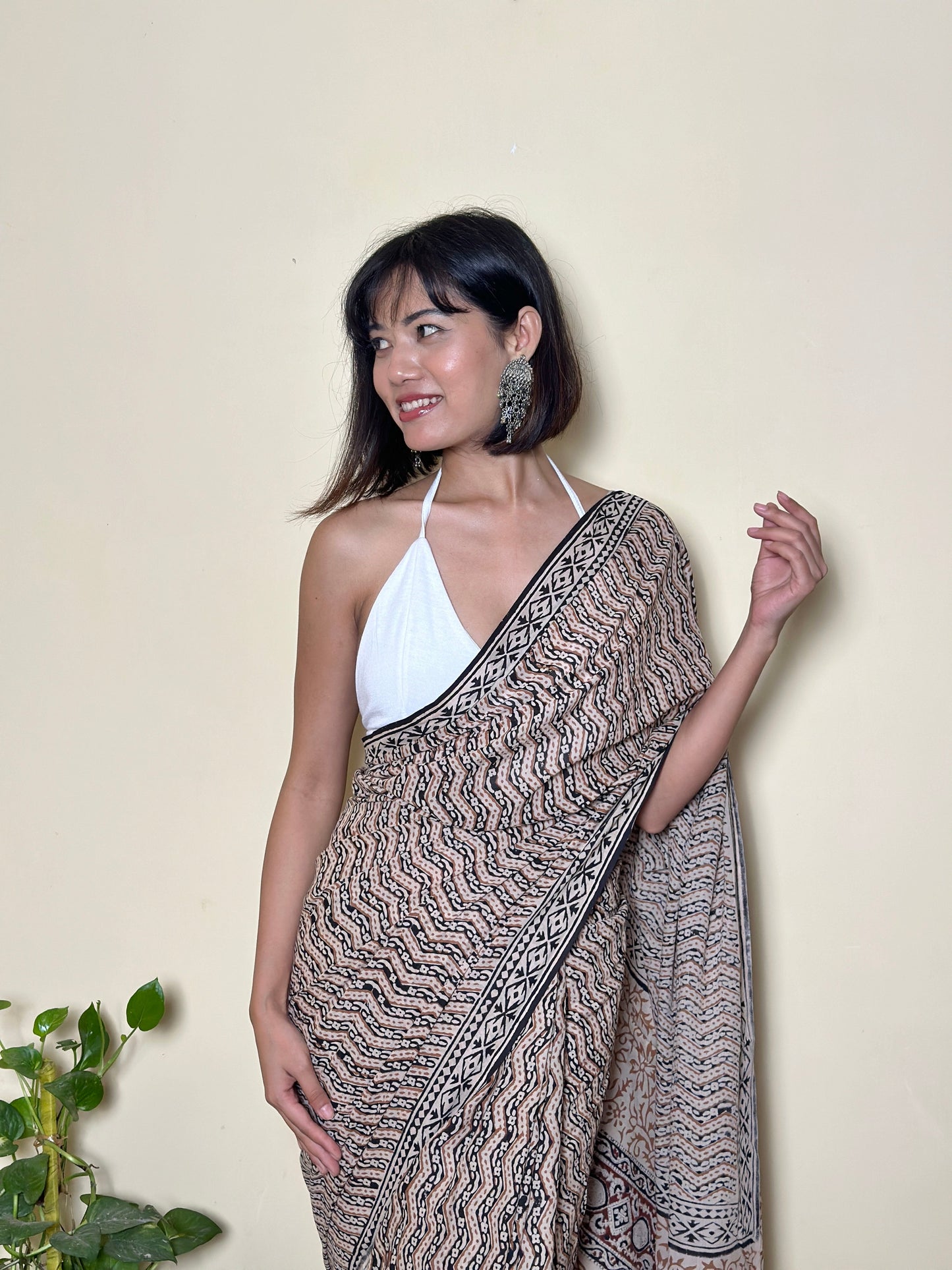 Work Wife - Handblock Print Natural Dyed - Mulmul Cotton Saree