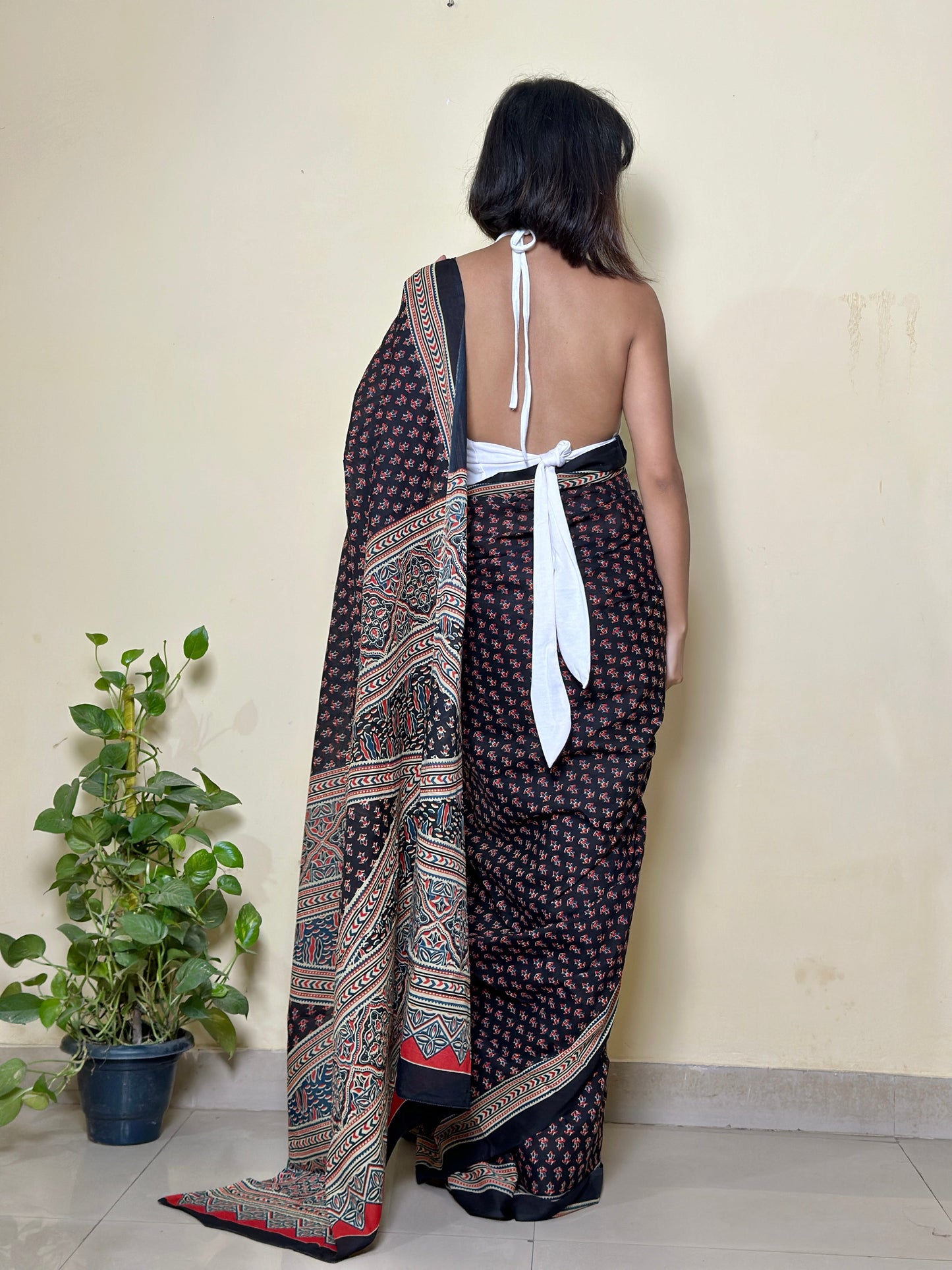 Maa-Si - Black Ajarkh Handblock - Cotton Mulmul Handblock Saree