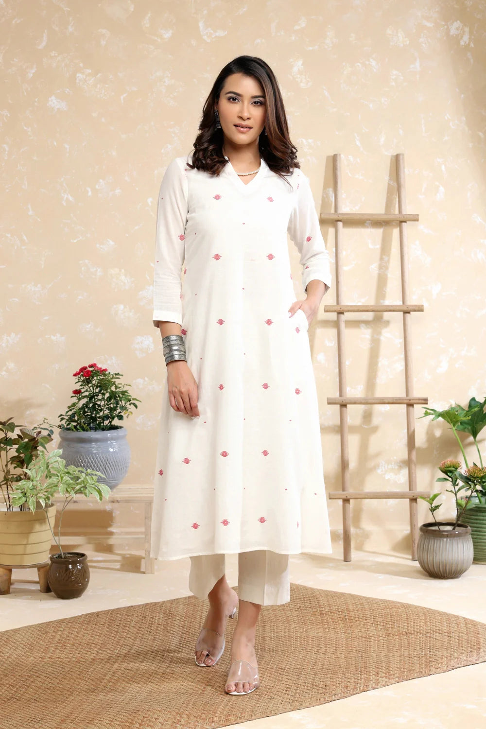 Handloom White Soft Cotton Jamdani Kurta Set