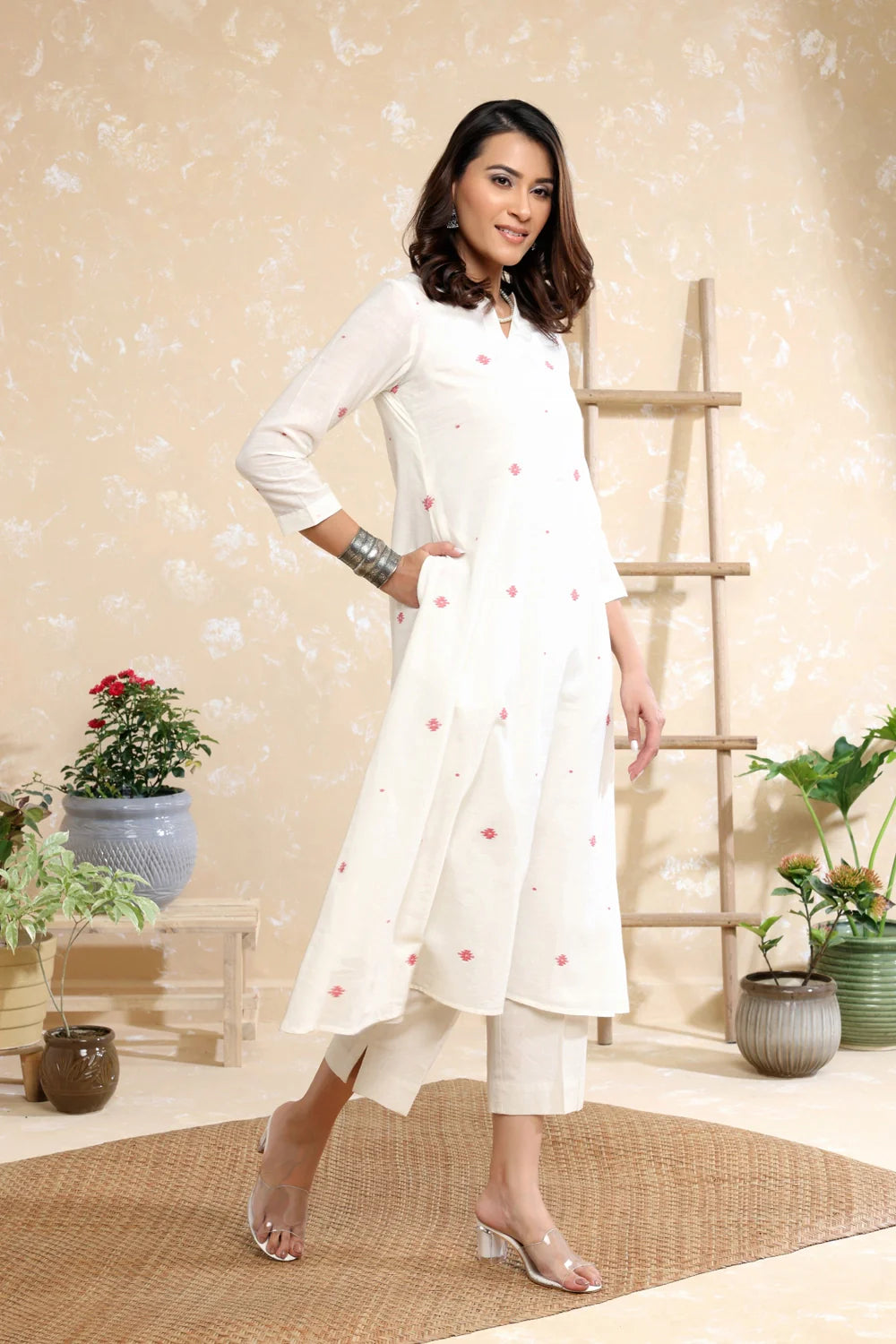 Handloom White Soft Cotton Jamdani Kurta Set