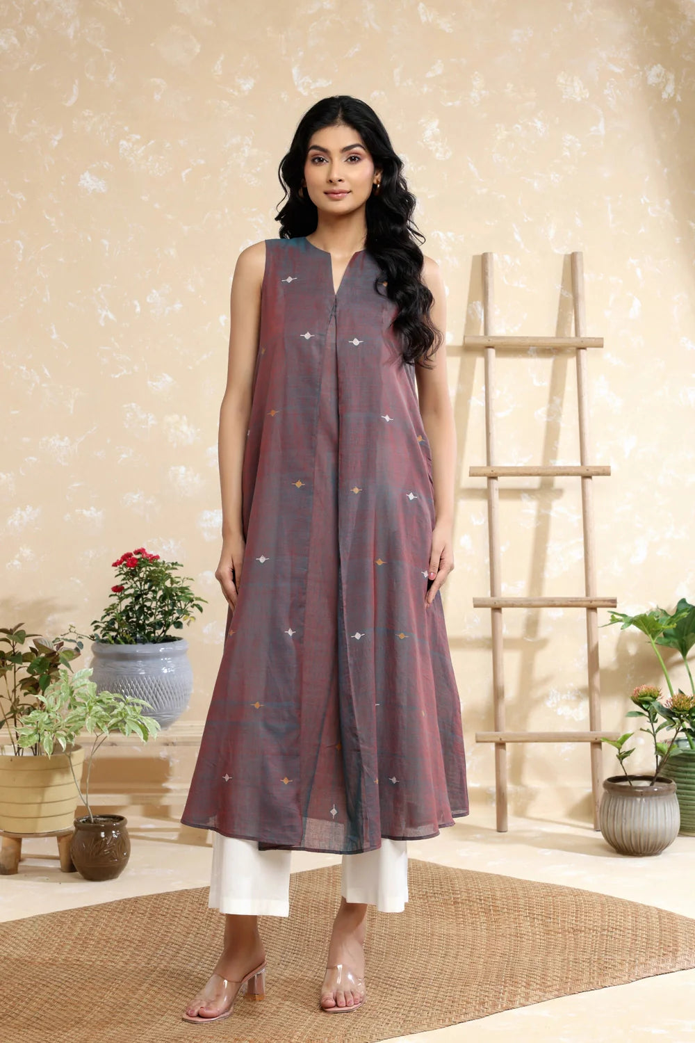 Handloom Brown Duo Tone Soft Cotton Jamdani Kurta Set