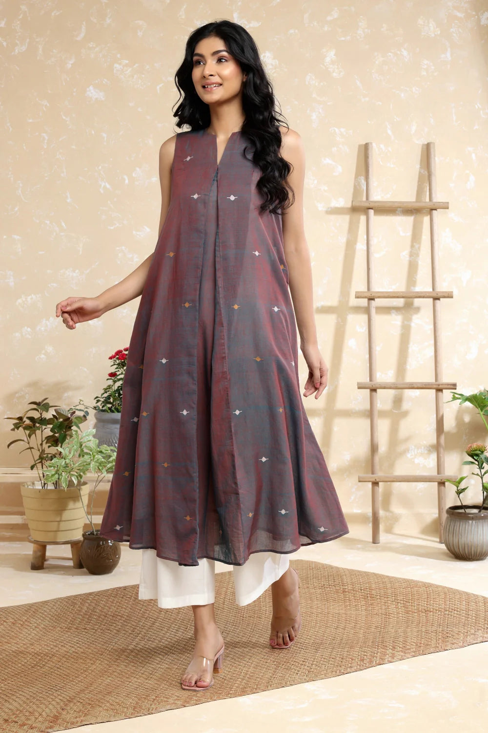 Handloom Brown Duo Tone Soft Cotton Jamdani Kurta Set