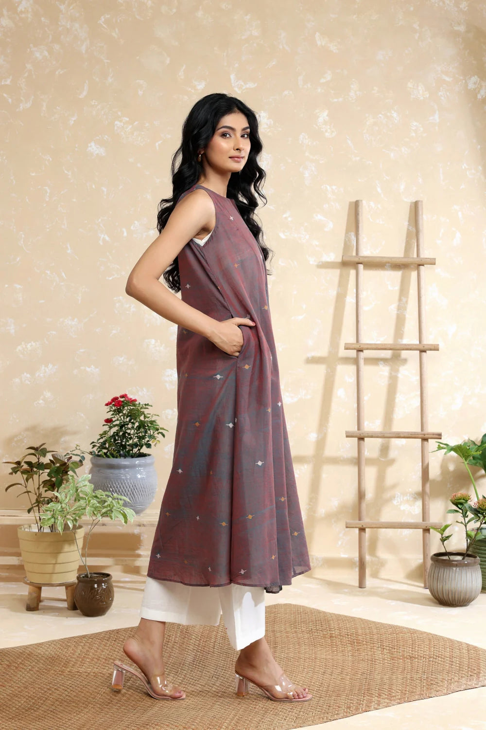 Handloom Brown Duo Tone Soft Cotton Jamdani Kurta Set