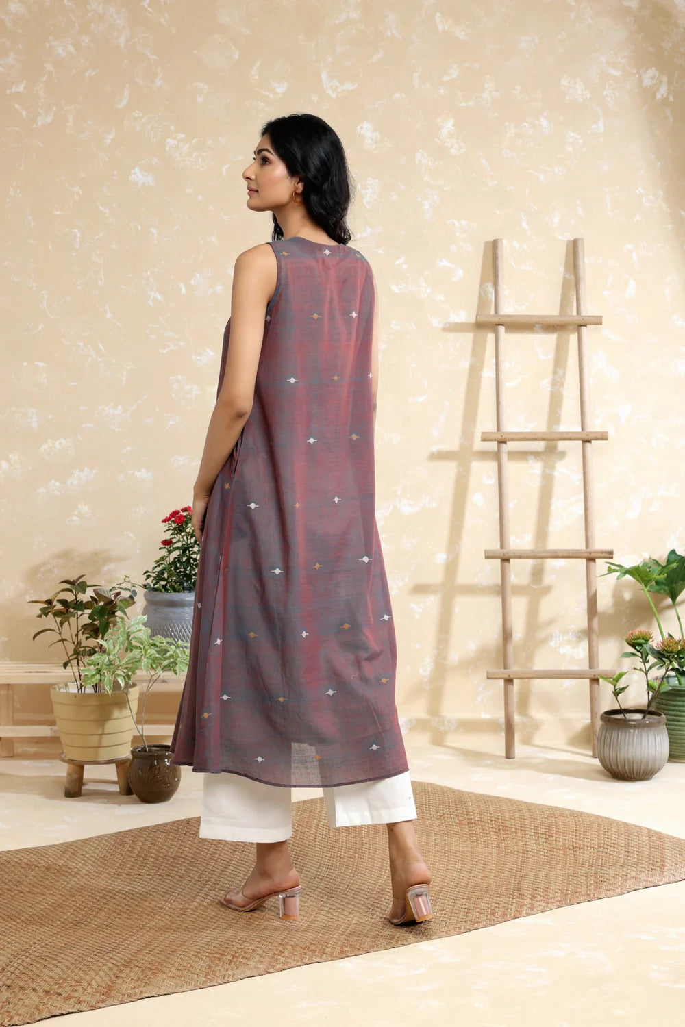 Handloom Brown Duo Tone Soft Cotton Jamdani Kurta Set