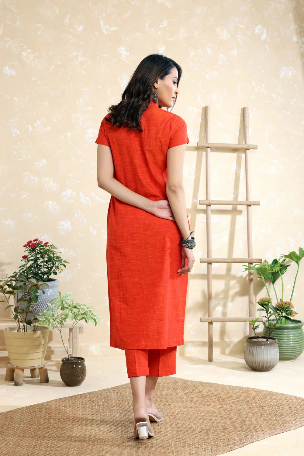 Orange Khadi Cotton Co-ord Set