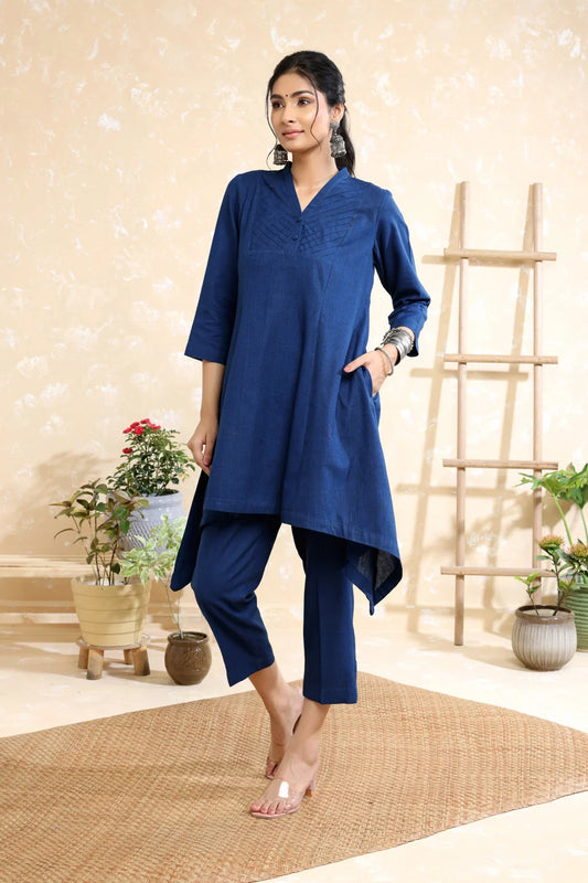 Navy Blue Khadi Co-ord Set