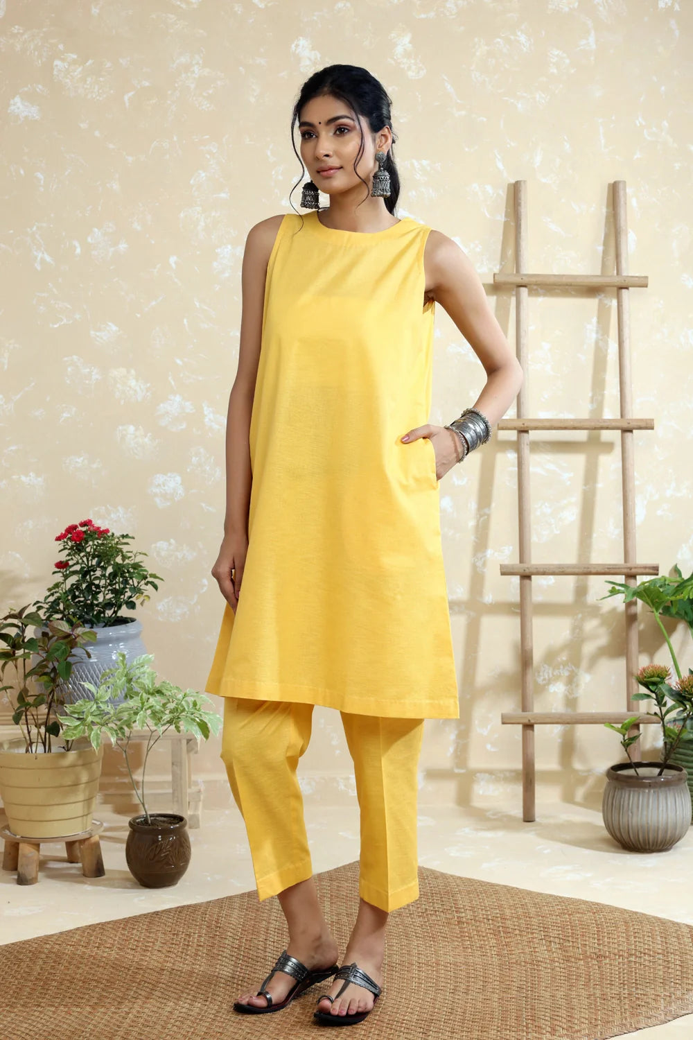 Yellow Cotton Linen Co-ord Set