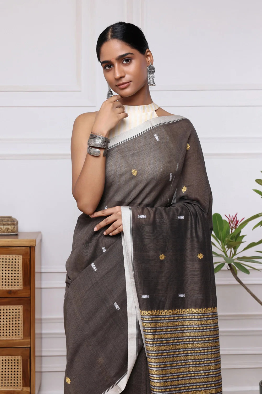 Handloom Espresso Brown Pure Cotton Saree