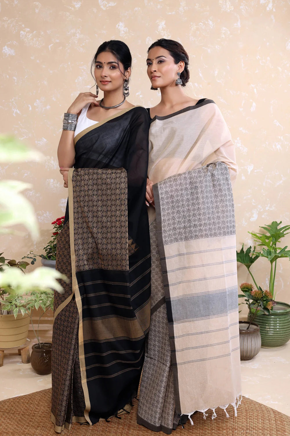 Handloom Black Pure Cotton Kanchi Saree